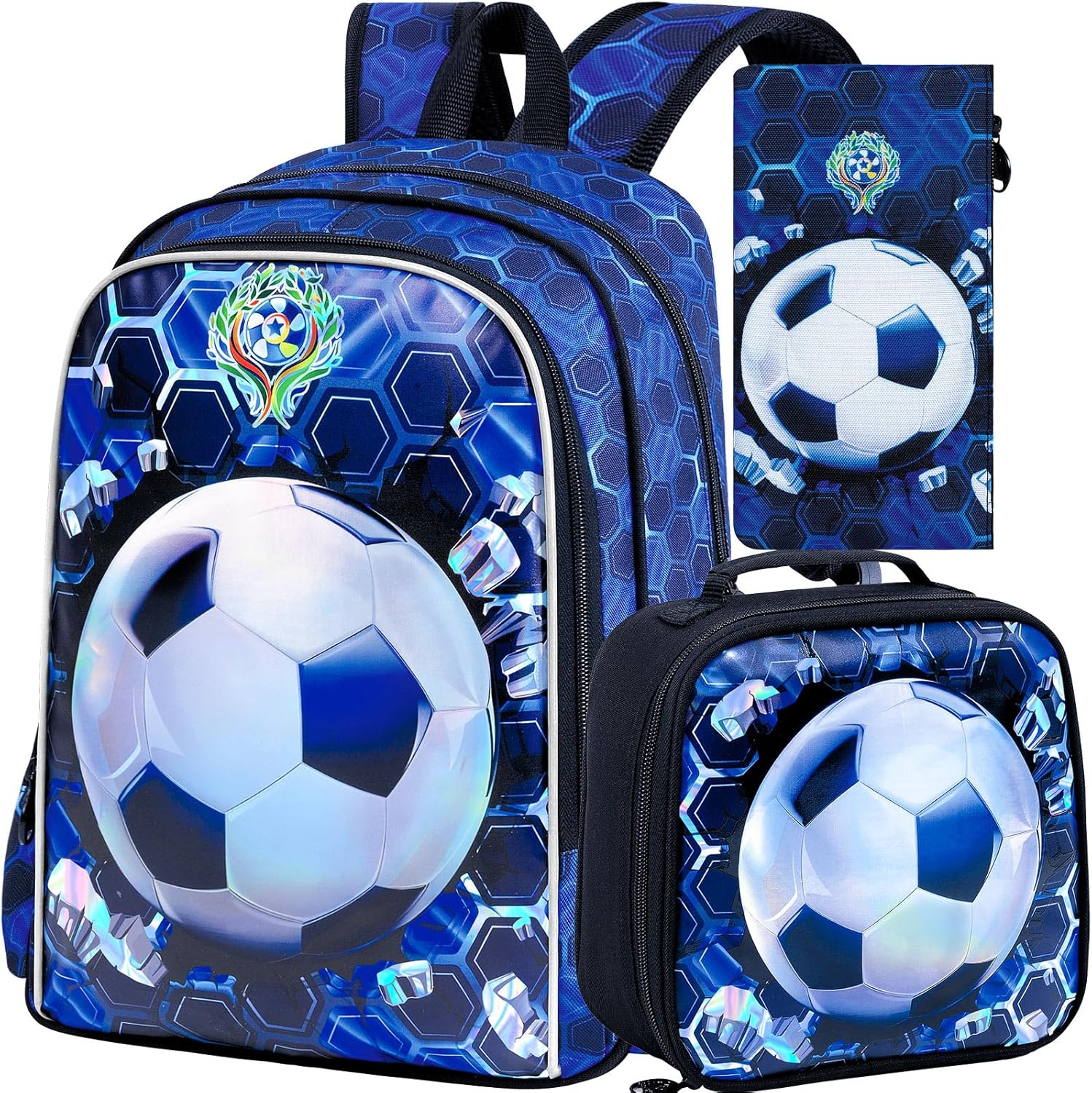 3PCS Dinosaur Backpack for Boys, 16 Inch Kids Water Resistant Preschool Elementary Kindergarten