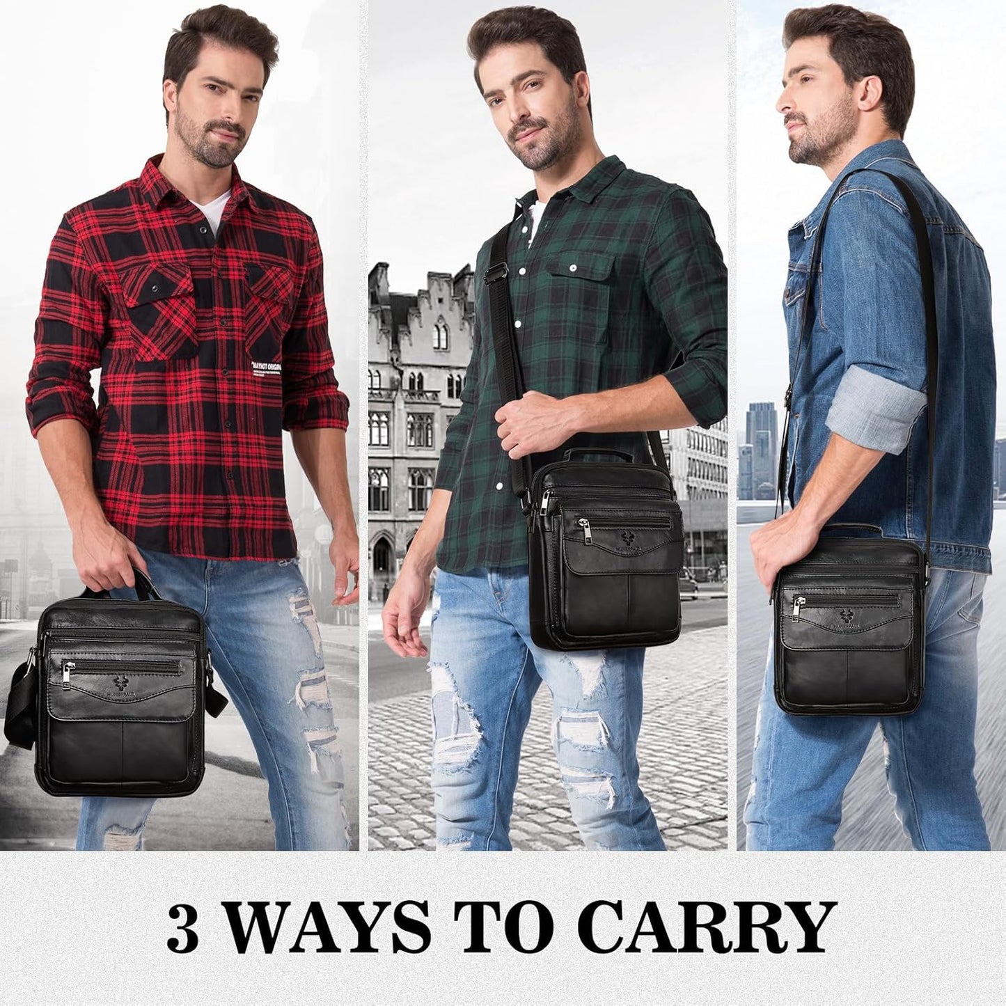 Small Messenger Bag for Men Sling Crossbody Shoulder Bag Genuine Leather Handbag Man Purse for Work Business