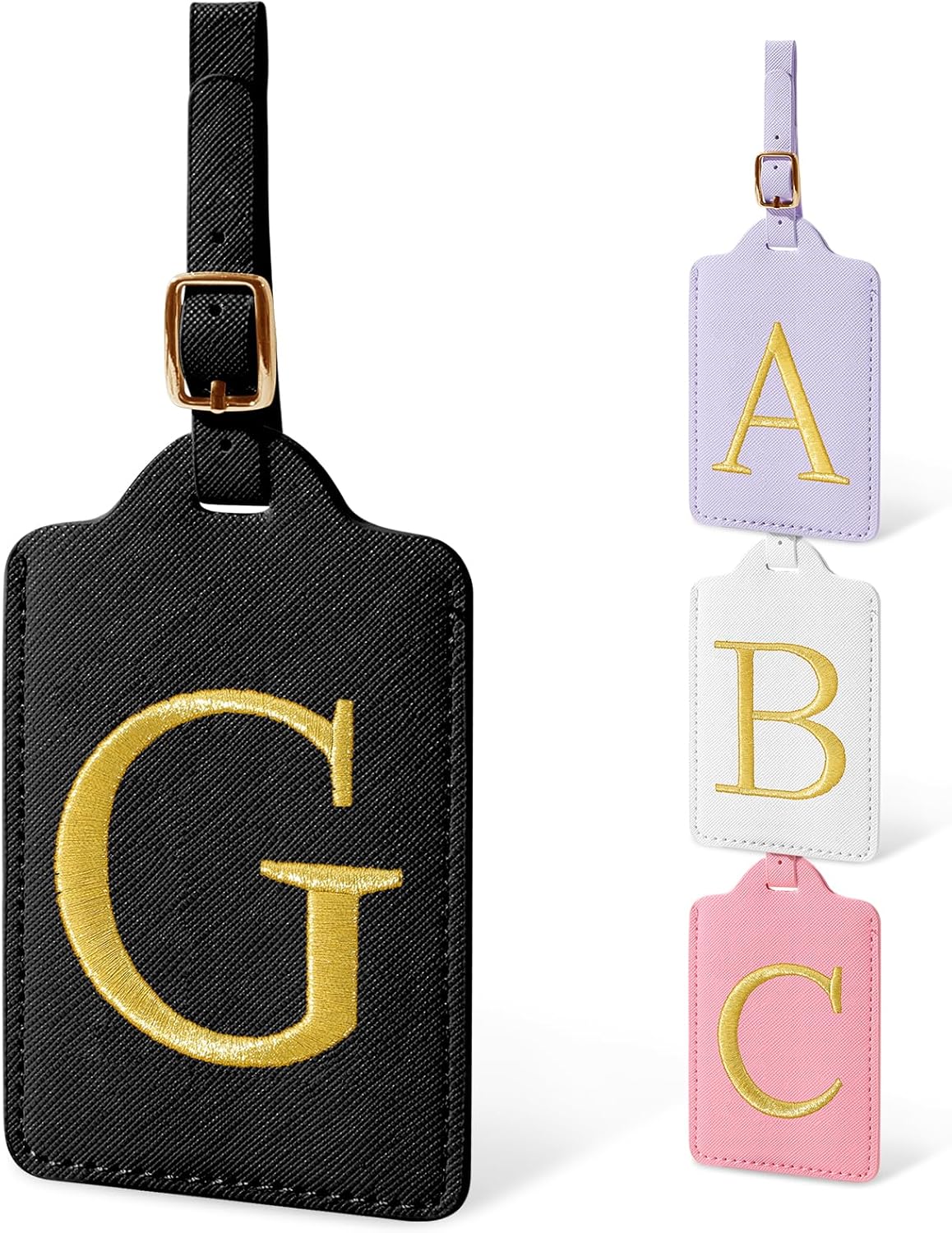 Initial Luggage Tags for Suitcases, Cute Embroidered Letter Luggage Bag Suitcase Identifier Name Baggage Tag, PU Leather Travel Luggage Tags, Bag Tags for Men Women Kids Luggage Handbags(Black G)