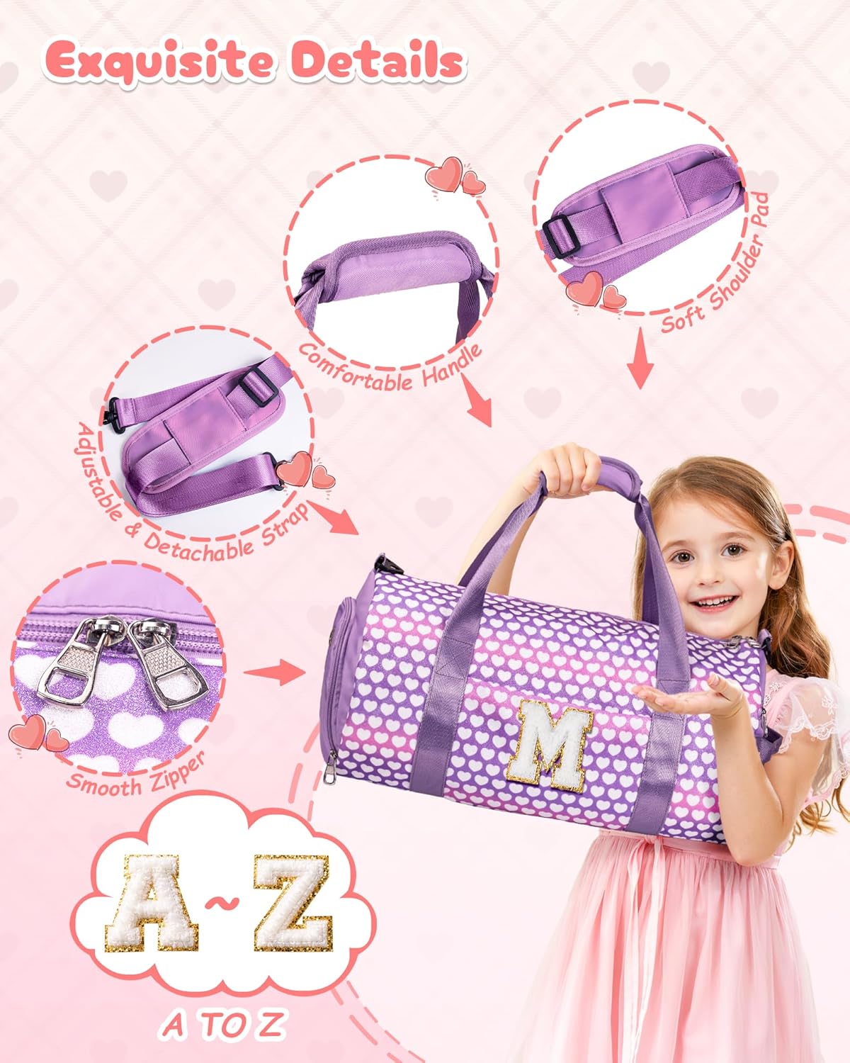 Gifts for Teenage Girl, Girls Travel Duffel Bag, Kids Initial Overnight Bags with Shoe Compartment