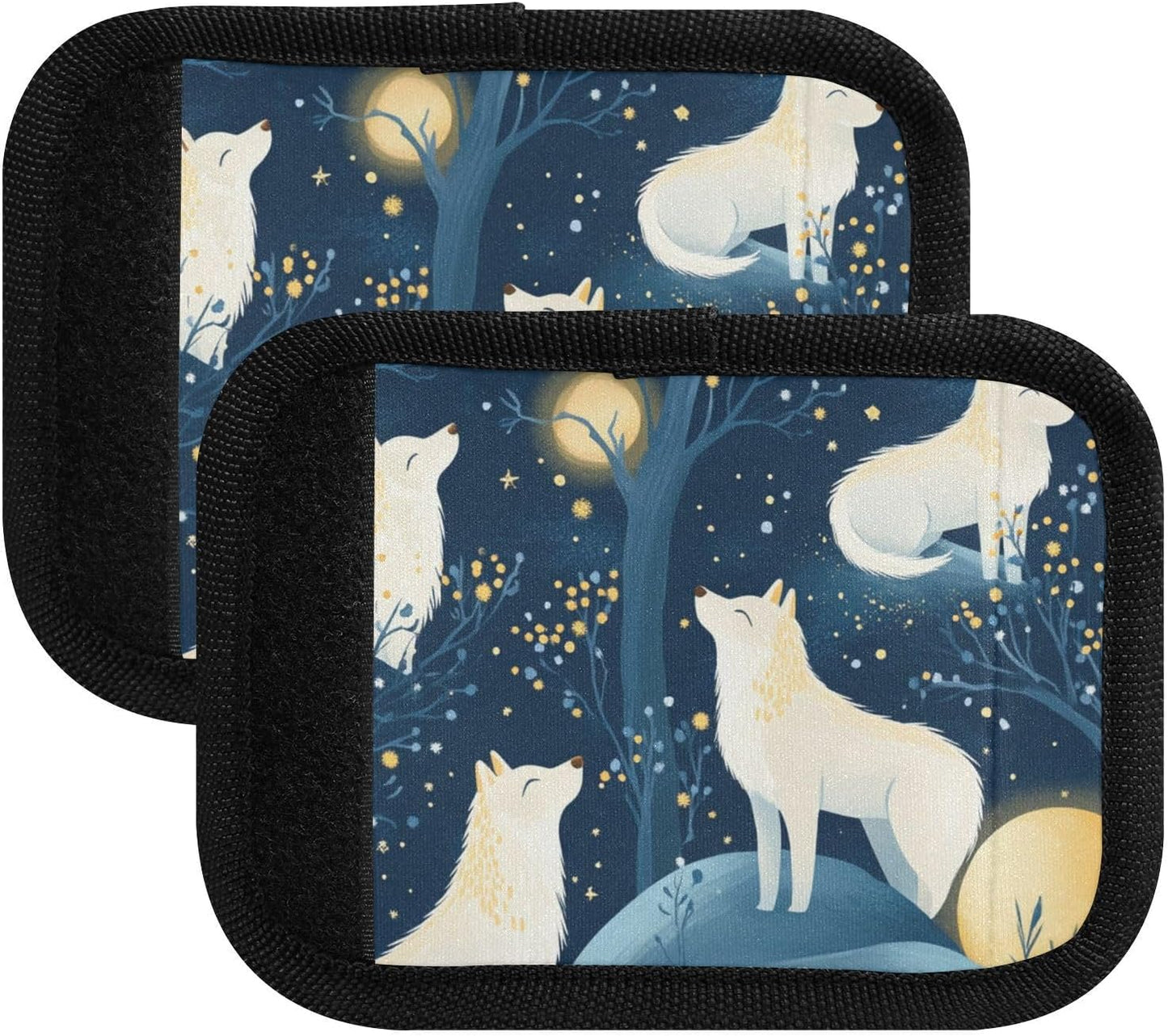Wolves and Starry Sky 2 Pack Luggage Handle Wraps Covers for Suitcase Identifiers Bag Tags Travel Accessories
