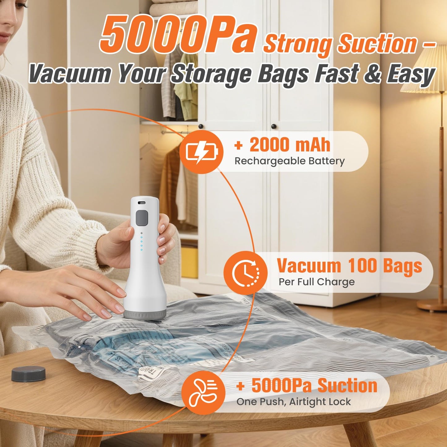 15 Pack Vacuum Storage Bags for Travel with Cordless Pump, Space Saver Bags for Clothes