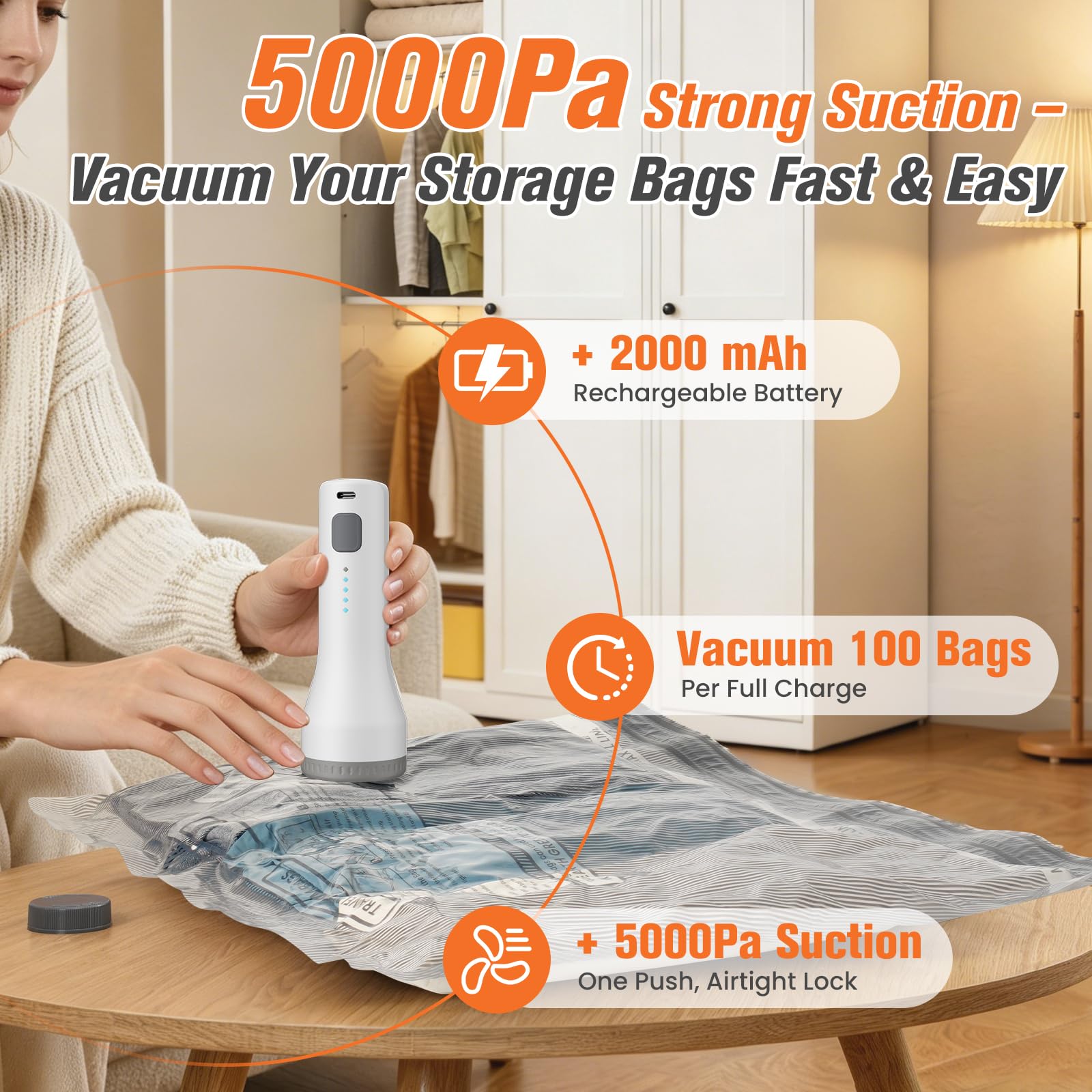 15 Pack Vacuum Storage Bags for Travel with Cordless Pump, Space Saver Bags for Clothes