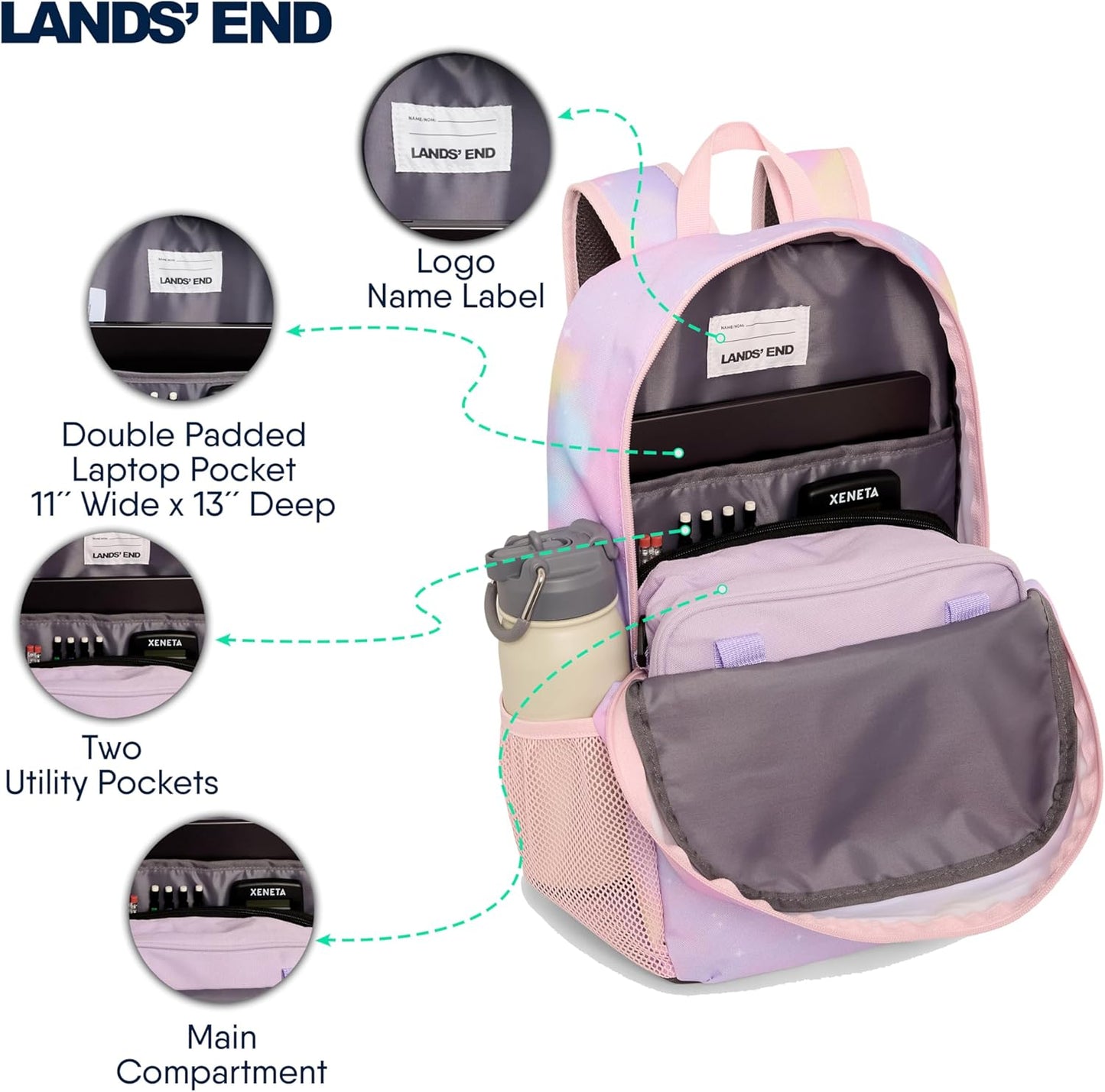 Lands' End Unisex Kids Medium ClassMate Lightweight Durable Elementary School Backpack, Desert Rose