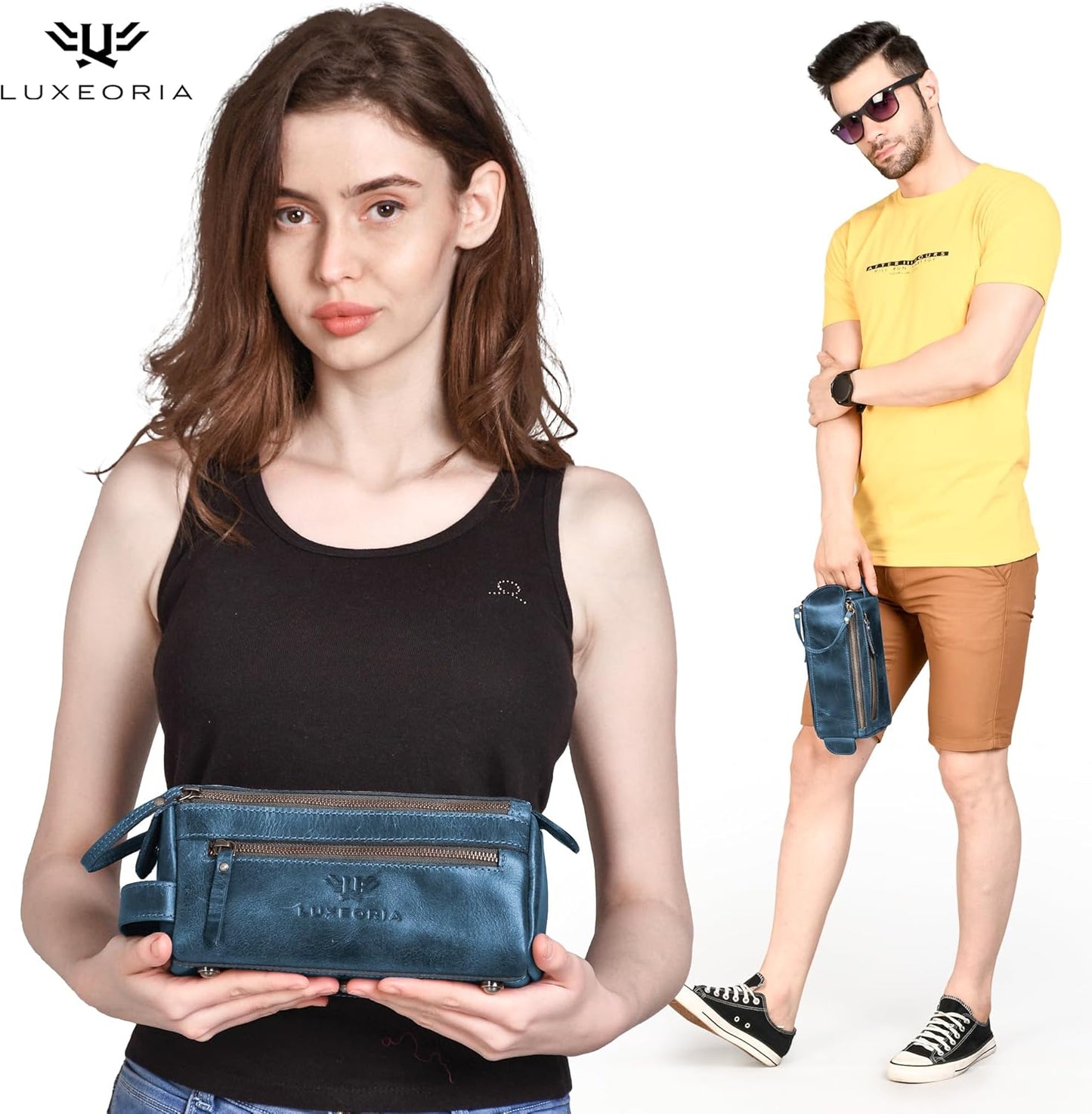 LUXEORIA Genuine Leather Toiletry Bags for Men and Women, Handmade Premium Leather Dopp Kit and Shaving Bag, Cosmetic Bag for Womens and Mens, Travel Essentials & Organizers