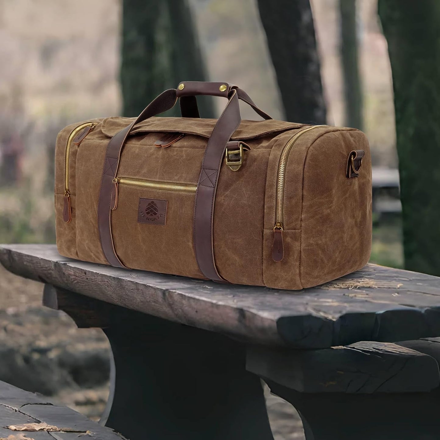 Duffle Bag for Travel, 50L Waxed Canvas Duffle Bag Vintage Travel Bag Overnight Bag with Shoes Compartment Men (Vintage Dark Brown, Large-50L)