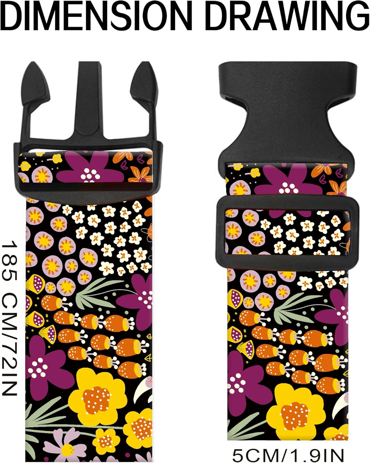 Luggage Straps for Suitcases, Adjustable Travel Belt, Durable Wide Luggage Strap, Cute Suitcase Strap Identifiers with Buckle, Bag Straps for Luggage, Cute Colorful Flowers