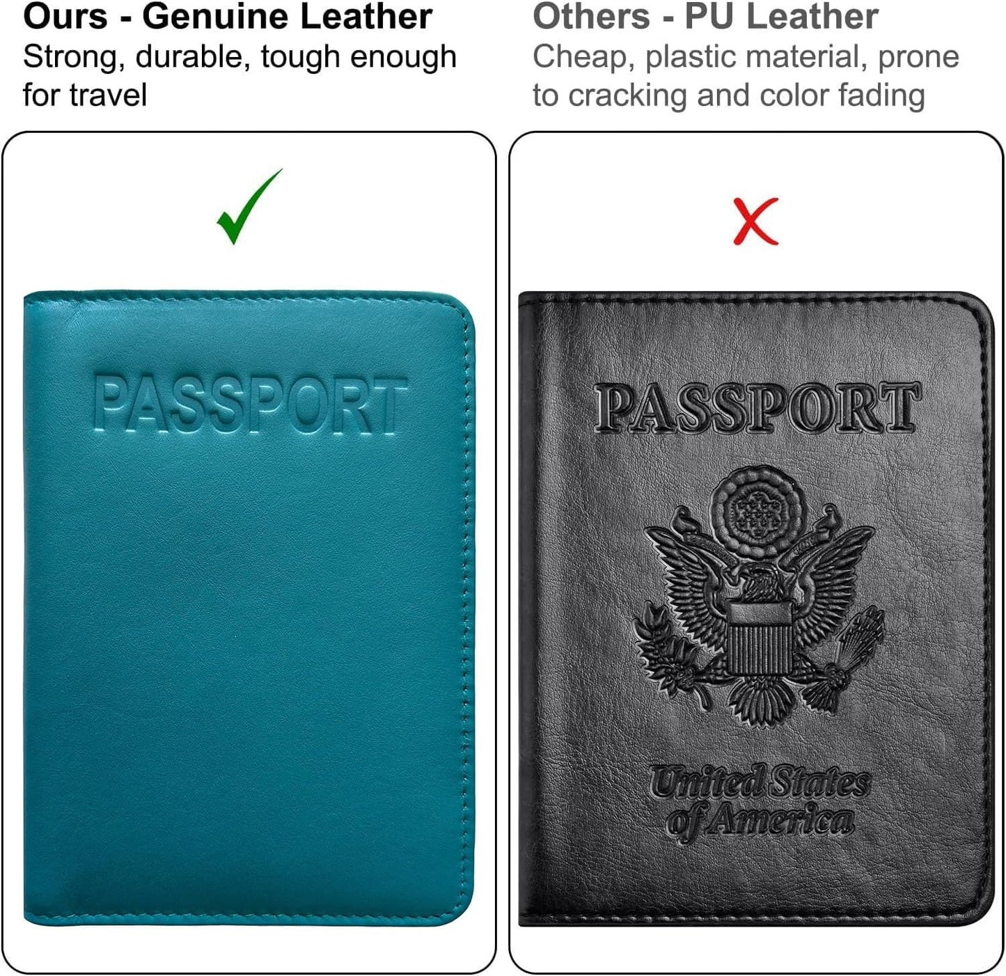 Teal Basic Genuine Leather RFID Passport Cover