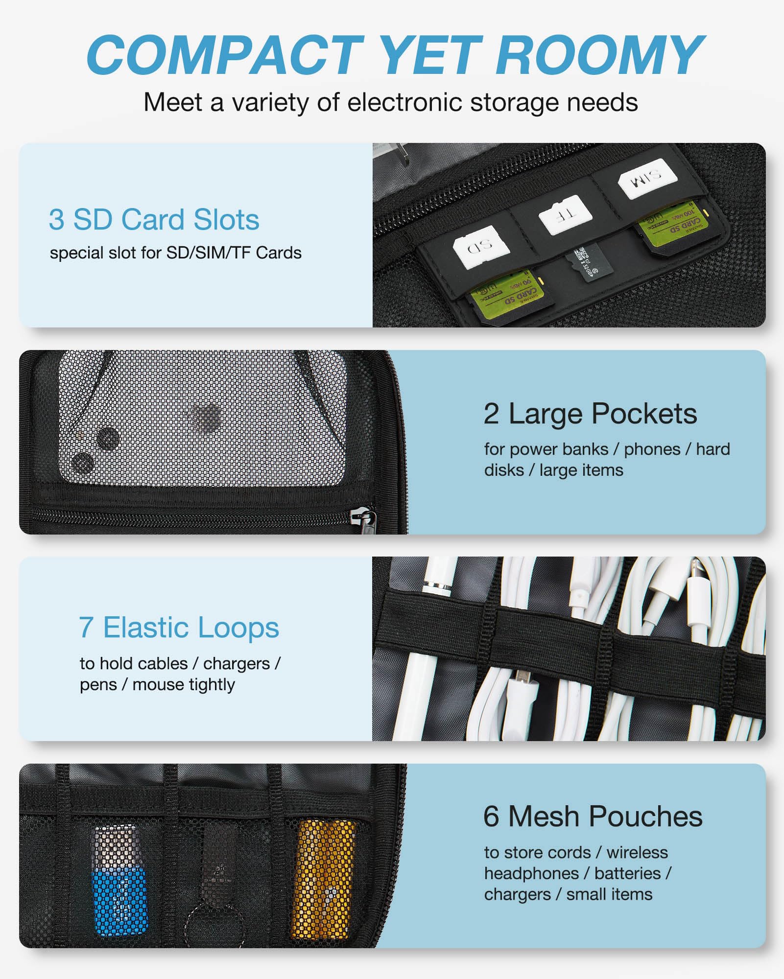 BAGSMART Large Electronic Organizer Travel Case for Tech Accessories, Black