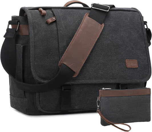 Nerlion Messenger Bag 15.6 Inch Laptop Bag Computer Bag Canvas Water-resistant Shoulder Bag Work Briefcase Bookbag for College (15.6", Dark Gray)