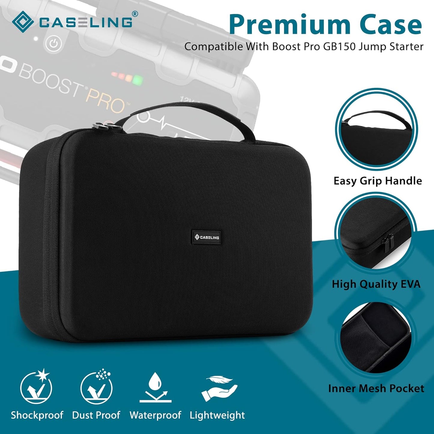 Eva Protection Case - 13.5" x 8.3" - Hard Shell Case for Boost Pro GB150 3000A UltraSafe Car Battery Jump Starter - for Storage and Travel