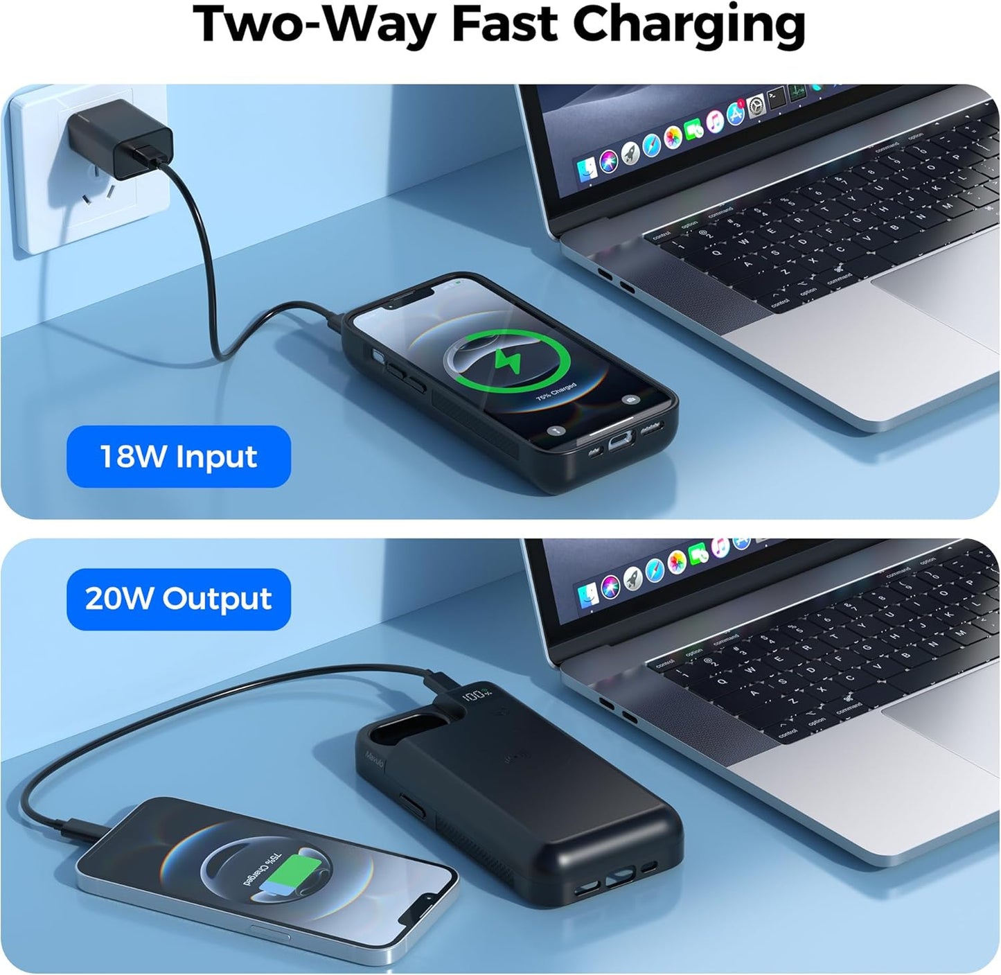 Mavulo Battery Case for iPhone 16e, 8000mAh Portable Power Bank USB-C Fast Charging, Fast Charger, Protective Rechargeable Charger Case for iPhone 16e 6.3", Black