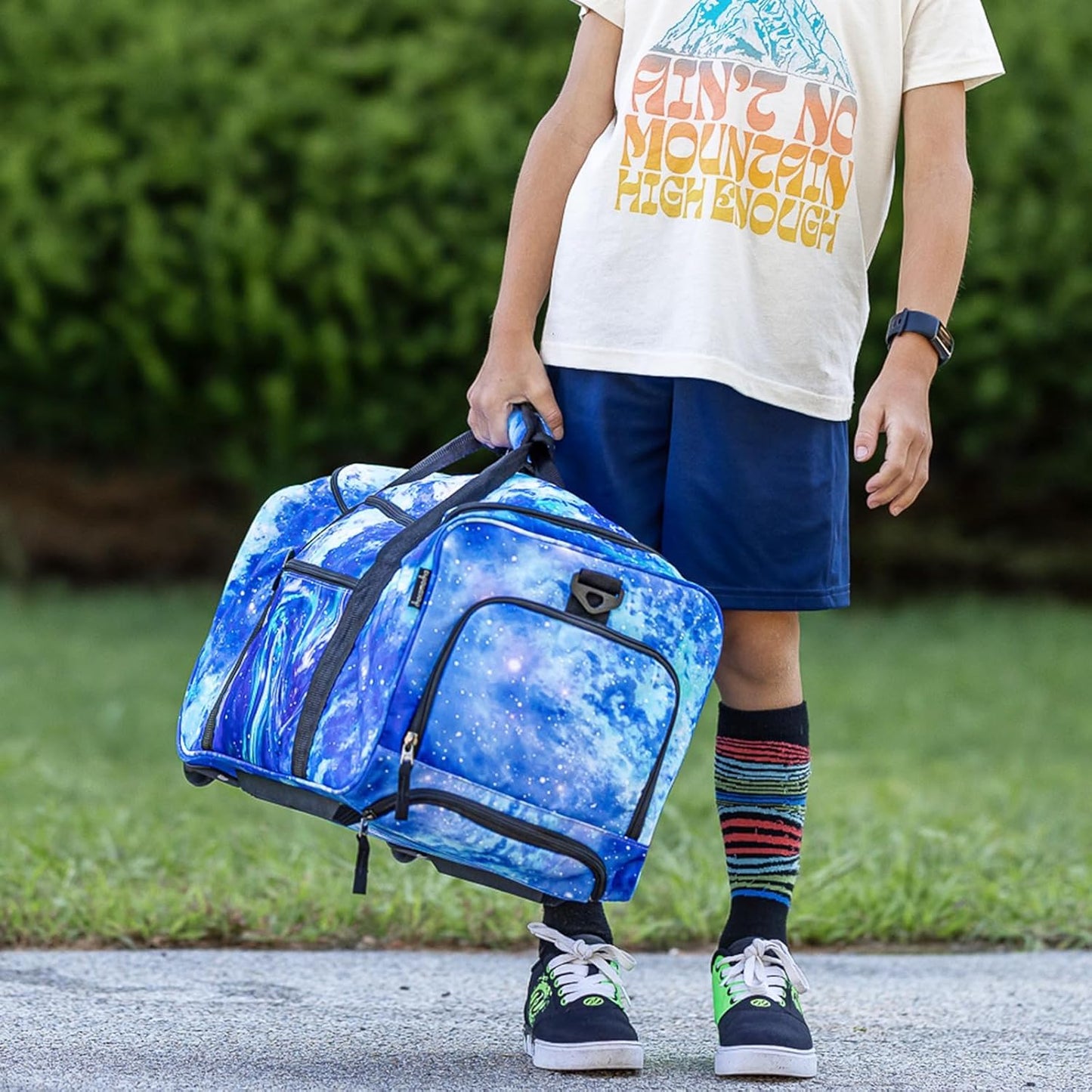 Choco Mocha Boys Dinosaur Suitcase with Wheels Kids Blue Rolling Duffle Bag for Camping Teen Boys Toddler Luggage Bag for Travel, 22inch