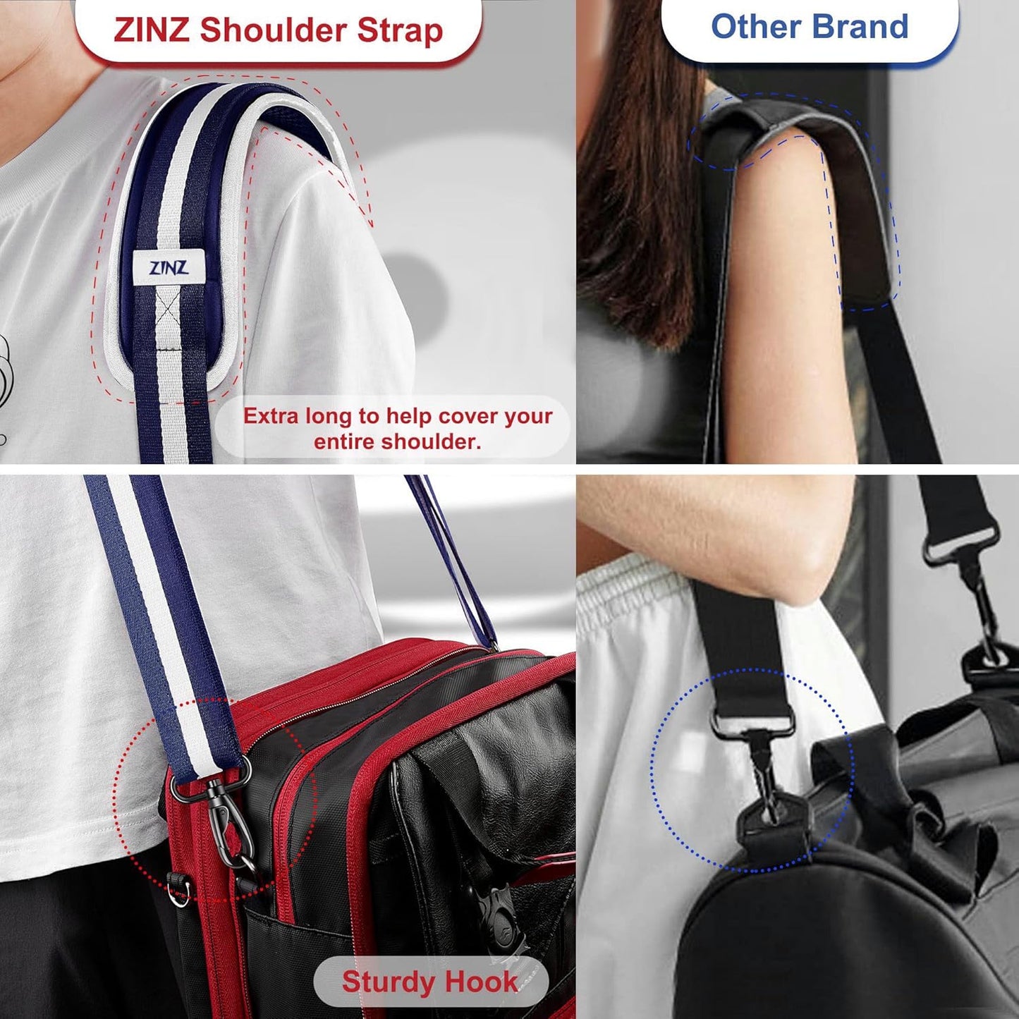 ZINZ Shoulder Strap - 59 Inch Universal Heavy-duty Adjustable Strap with Ultra-thick Fixed Breathable Pad for Laptop, Crossbody, Gym, Camera Bag and More - Stripe-BuWBu