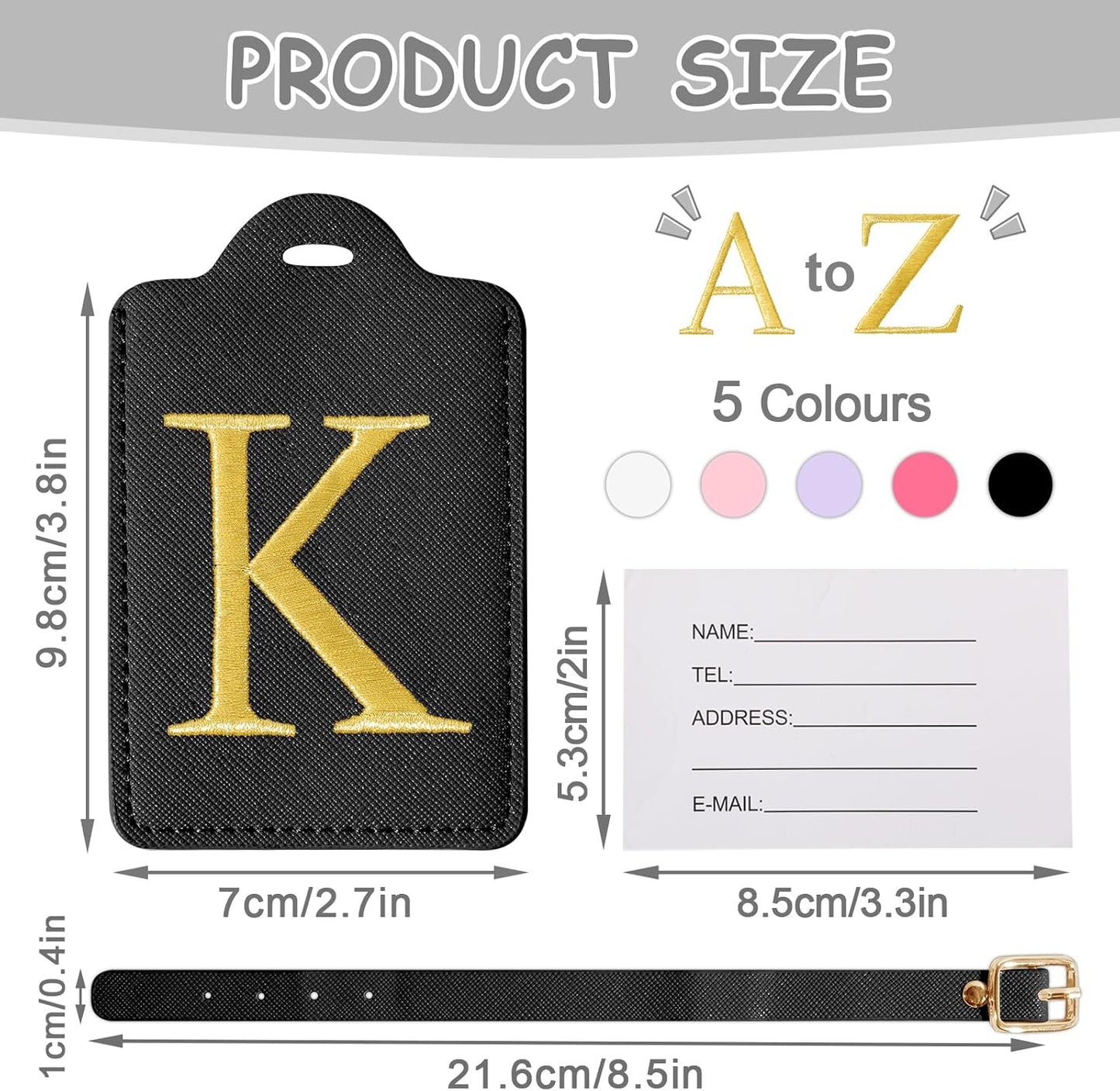 Personalized Initial Luggage Tags for Suitcases, Cute PU Leather Embroidered Letter Travel Luggage Tags, Suitcase Identifier Name Baggage Tag, Bag Tags for Men Women Kids Luggage Handbags(Black K)