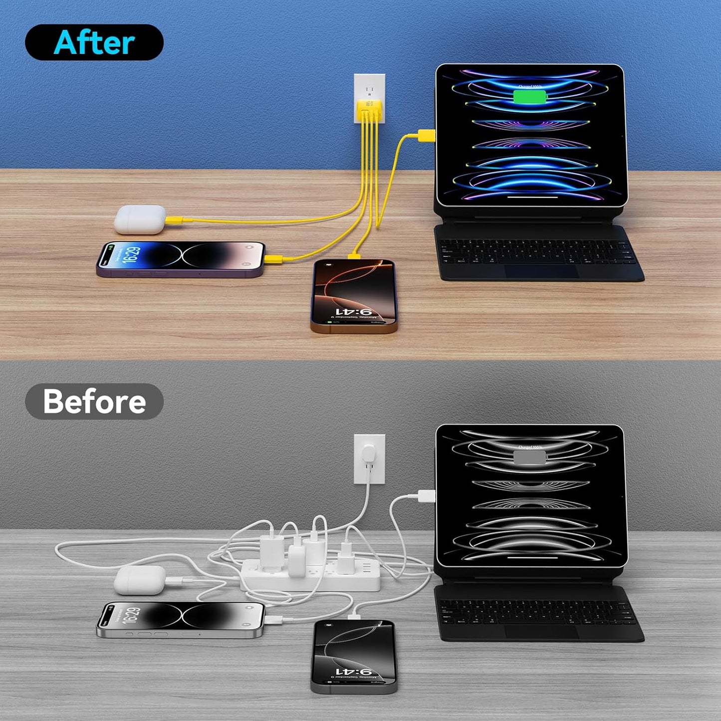 USB C Charger Block, 2-Pack 40W 4-Port Multiple Type C Fast Charging Phone Charger Brick +QC 3.0 USB A Wall Plug Out let Multiport Box Cube for Phone 15/14/13/12/11 Pro Max, Galaxy, Pixel, Yellow