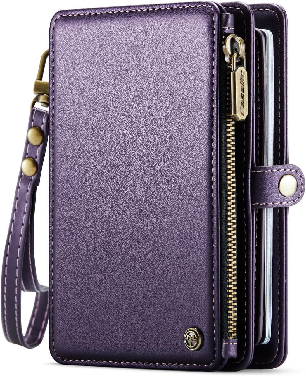 Passport Holder Wallet, 12 Card Slots RFID Blocking Travel Organizer, Zippered Coin Pocket & Detachable Wrist Strap Secure AMagnetic Closure Passport Case for Men & Women (Purple)