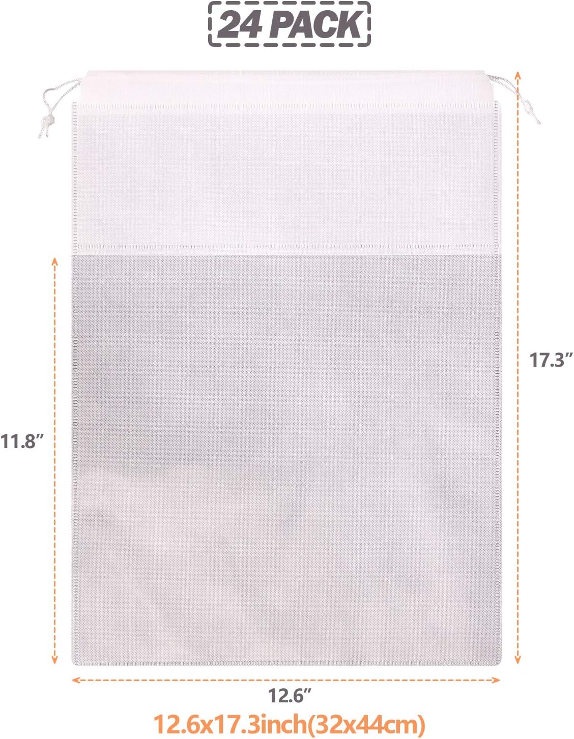 24 Pack Portable Shoe Bags for Travel Large Shoes Pouch Storage Organizer Clear Window with Drawstring for Men and Women White