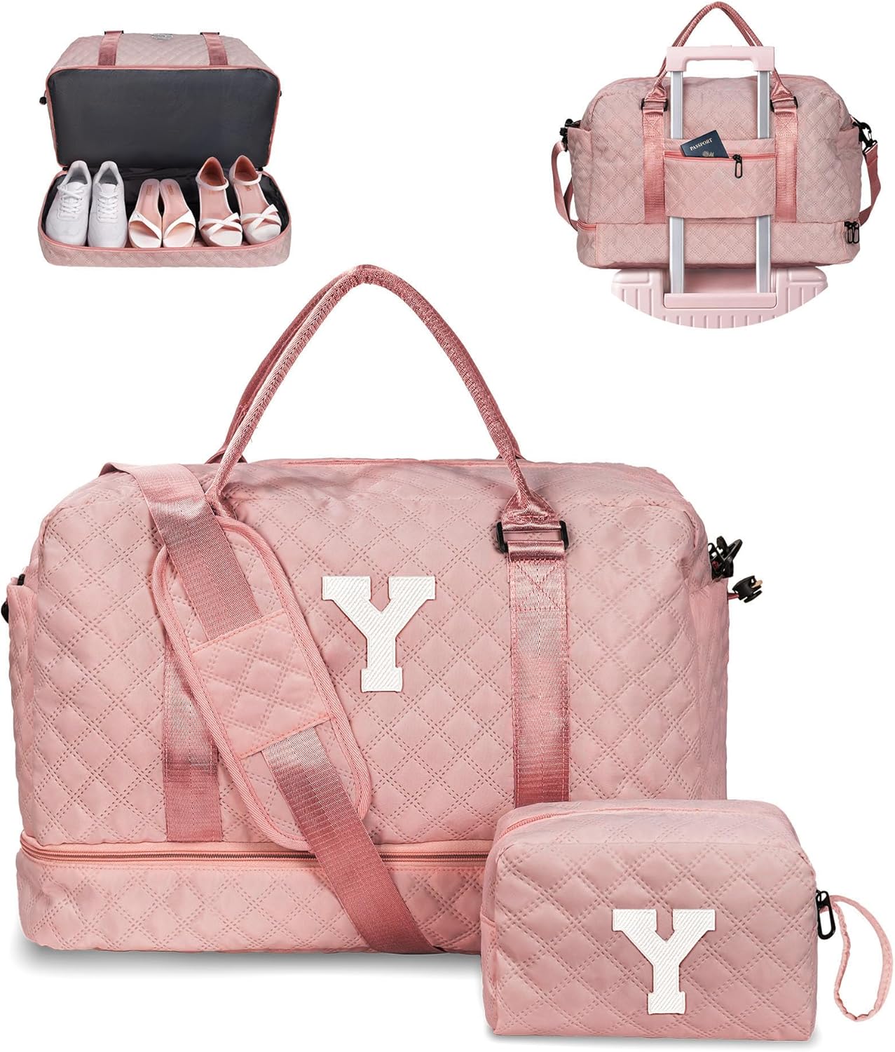 Personalized Monogram Overnight Travel Bag - Women's Initial Weekender Bag with Makeup Bag and Wet Pocket for Sister (Letter Y)