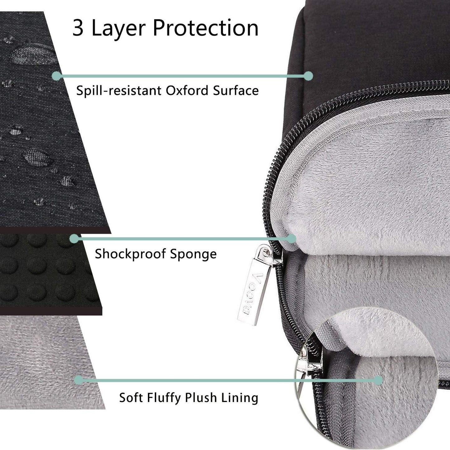 Voova Laptop Bag 17 17.3 Inch Waterproof Laptop Sleeve Case with Shoulder Straps & Handle, Computer Case Cover Slim Briefcase Compatible with 17-18” Hp Dell Asus Acer, Black