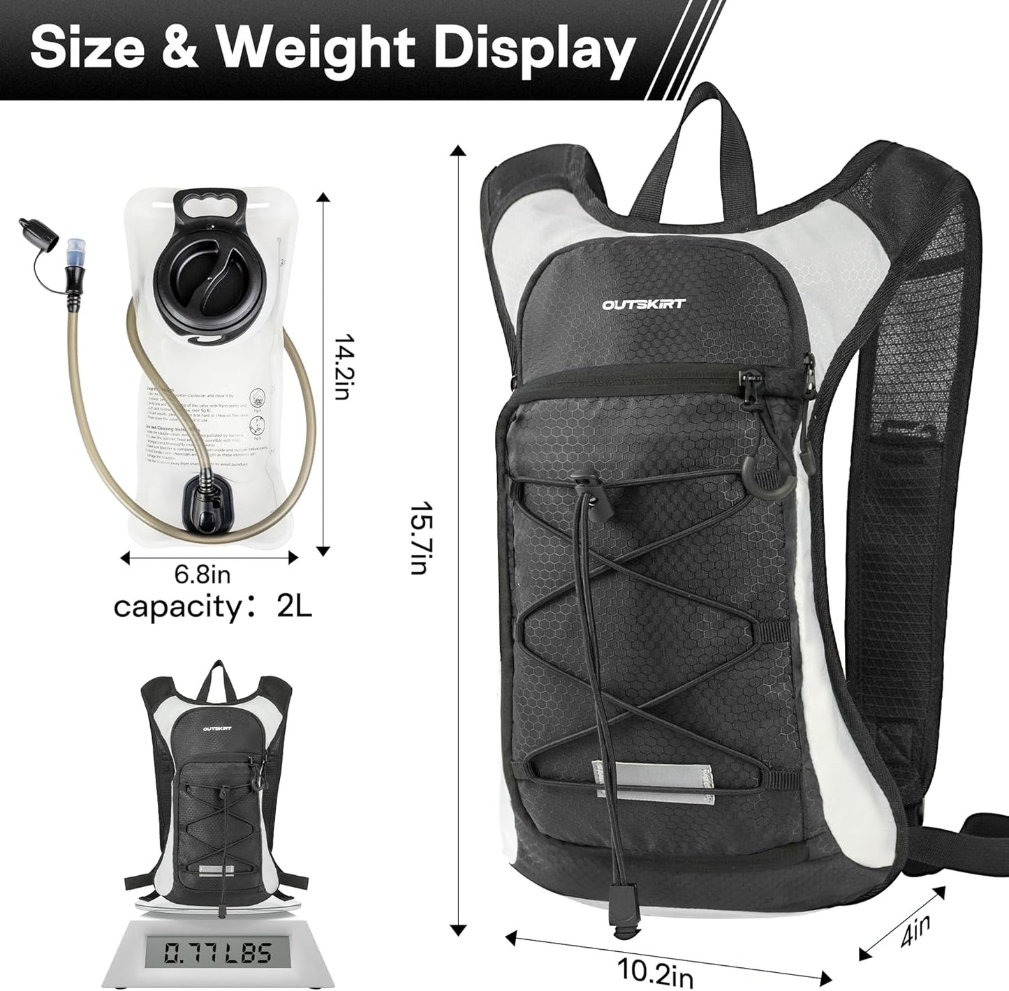 OUTSKIRT Hydration Backpack with 2L Water Bladder, Lightweight and Breathable Running Hydration