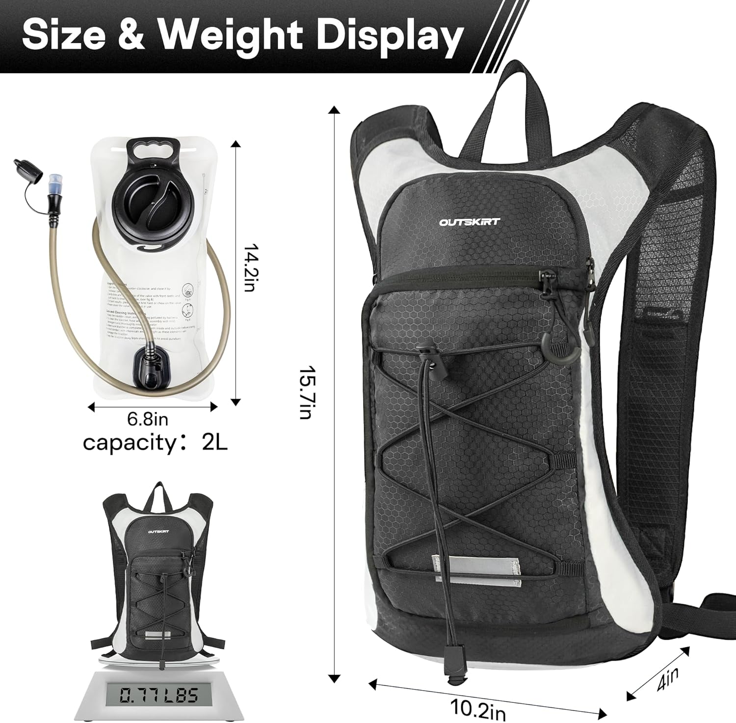 OUTSKIRT Hydration Backpack with 2L Water Bladder, Lightweight and Breathable Running Hydration