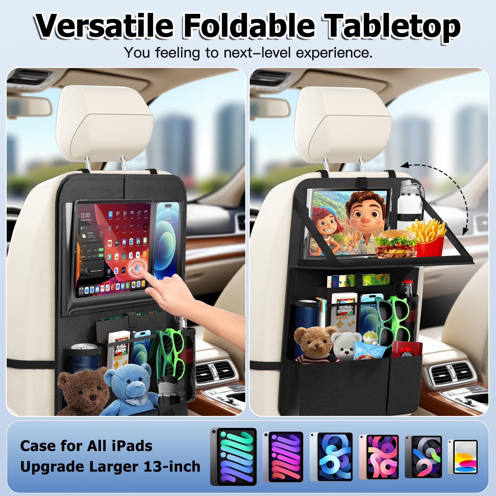 KaiCross Car Backseat Organizer with Table Holder,10 Storage Pockets Backseat Car Organizer and