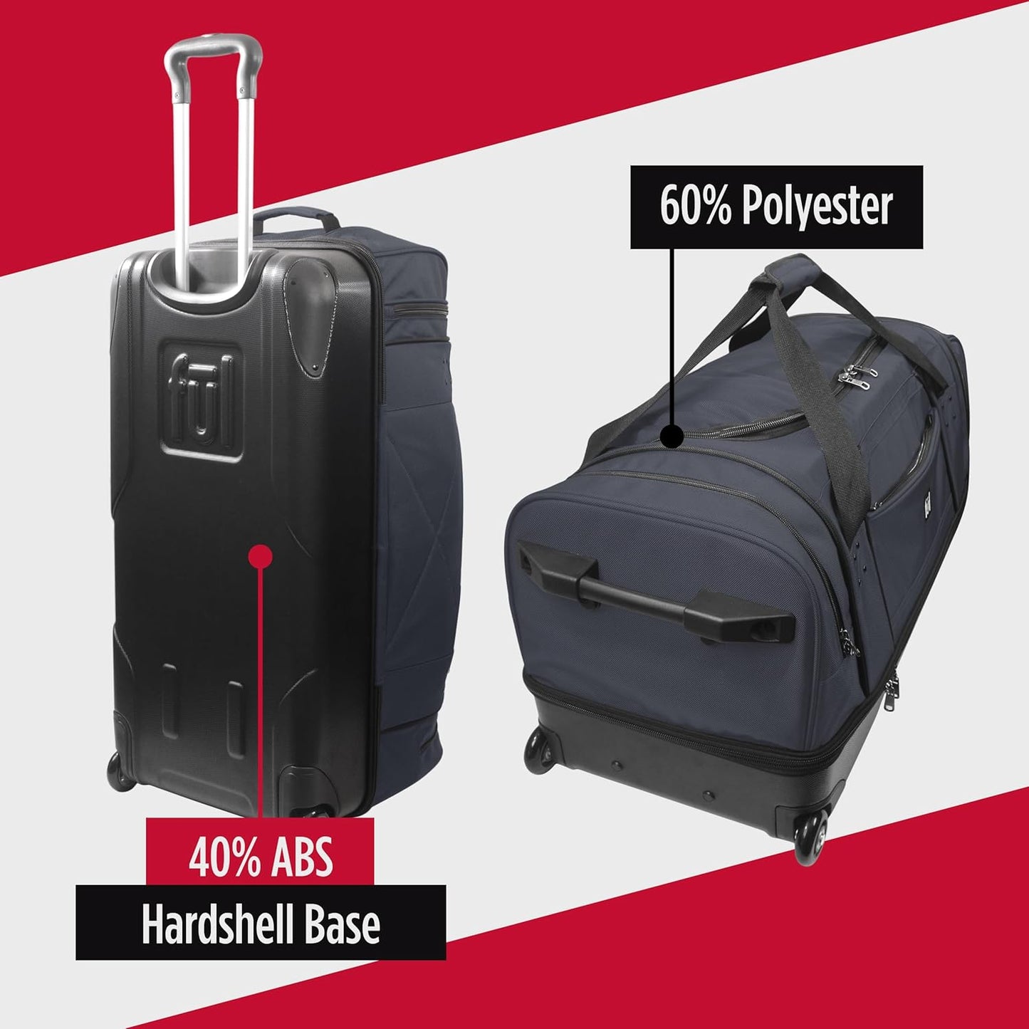 FUL Workhorse 30 Inch Rolling Duffel Bag, Checked Travel Luggage with Hardshell Base and Wheels