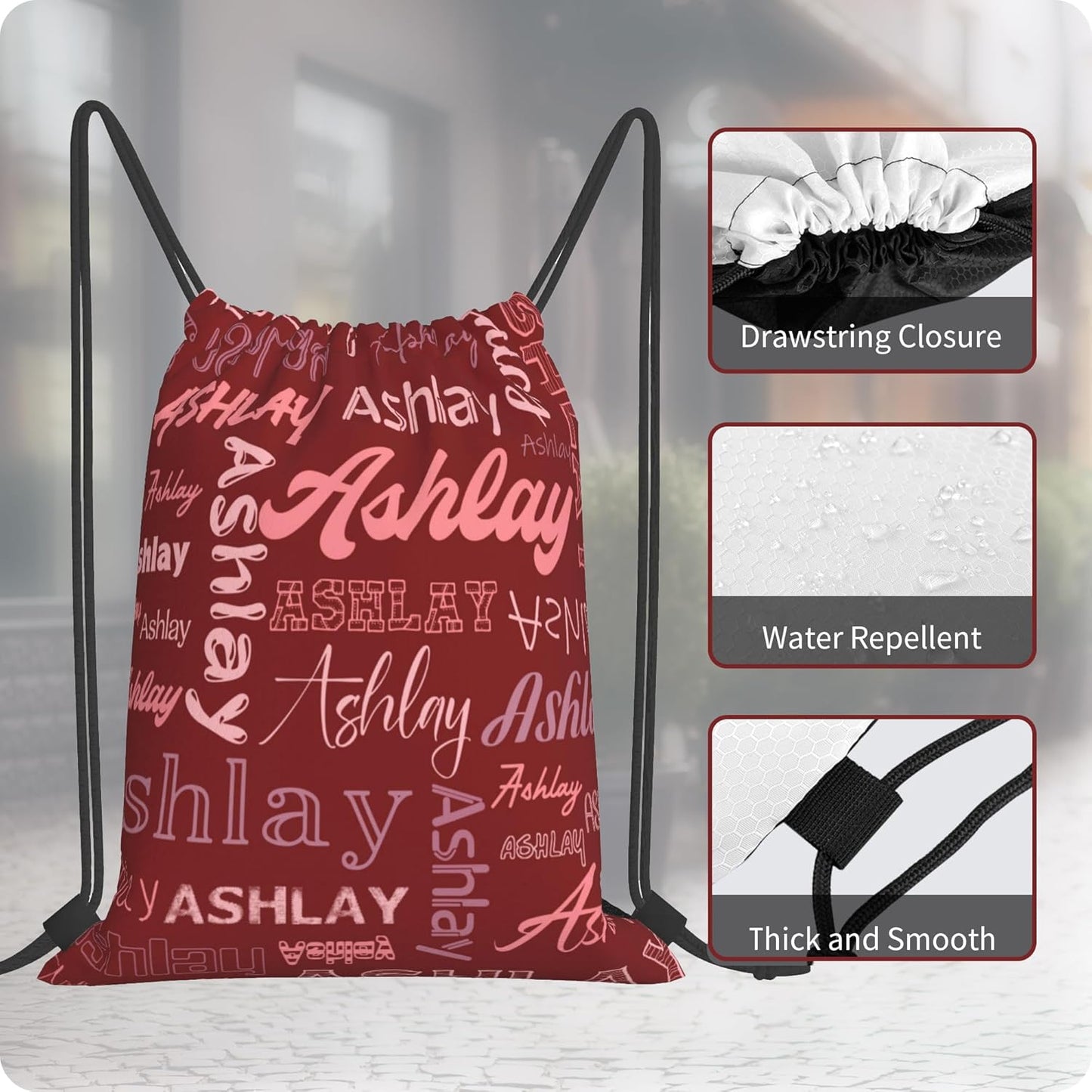 Personalized Drawstring Bag with Your Name Drawstring Backpack for Men Women Small Gym Beach Shopping Sport Yoga Bag (Custom Name-9)