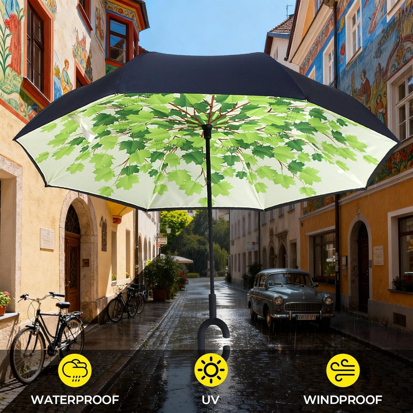 LLanxiry Windproof Inverted Umbrella, Large Reverse Umbrellas for Rain with C-shaped Handle Big Upside Down Inside Out Umbrella for Women & Men