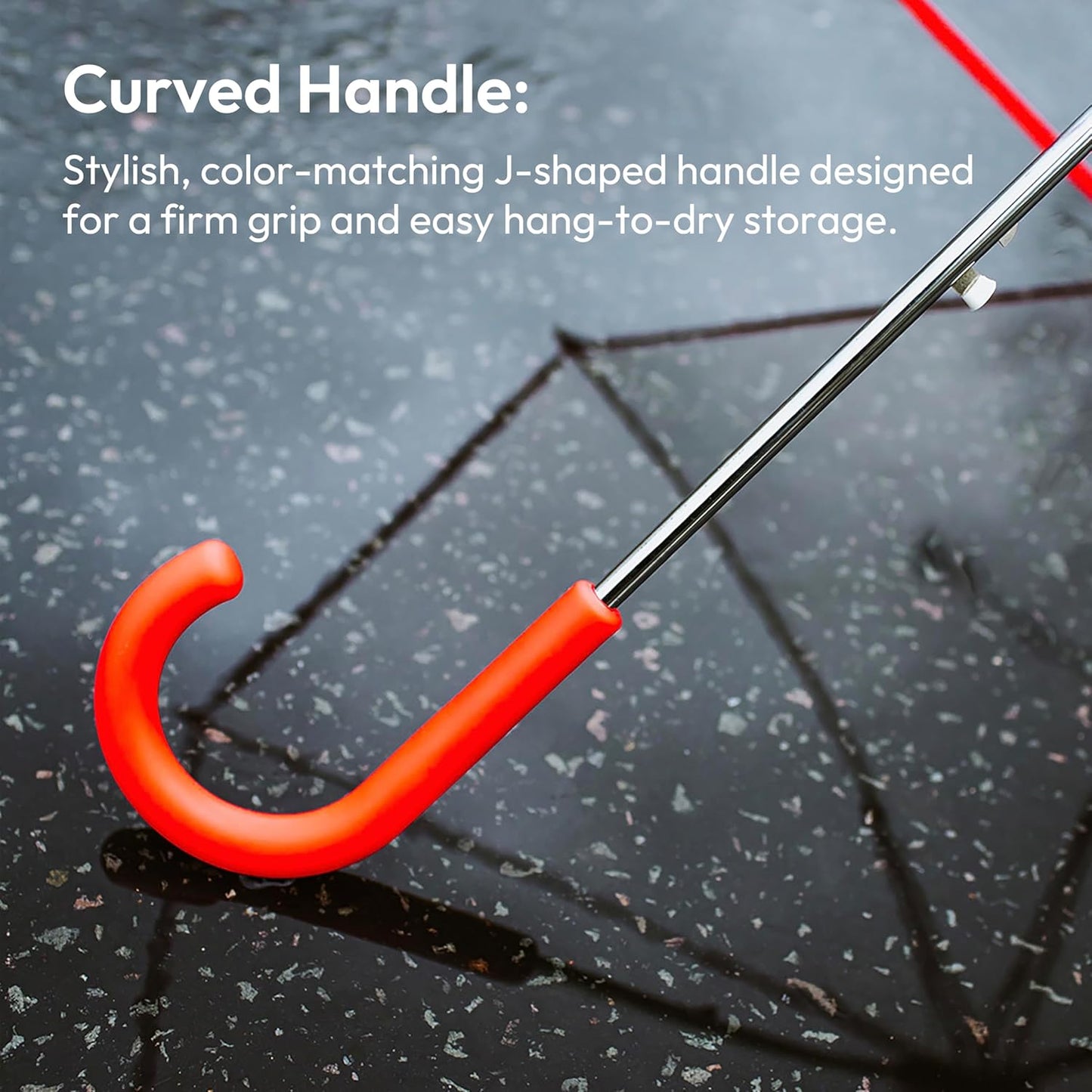Weather Station Clear Dome Rain Umbrella - Automatic Open, Bubble, Transparent, Red Trim