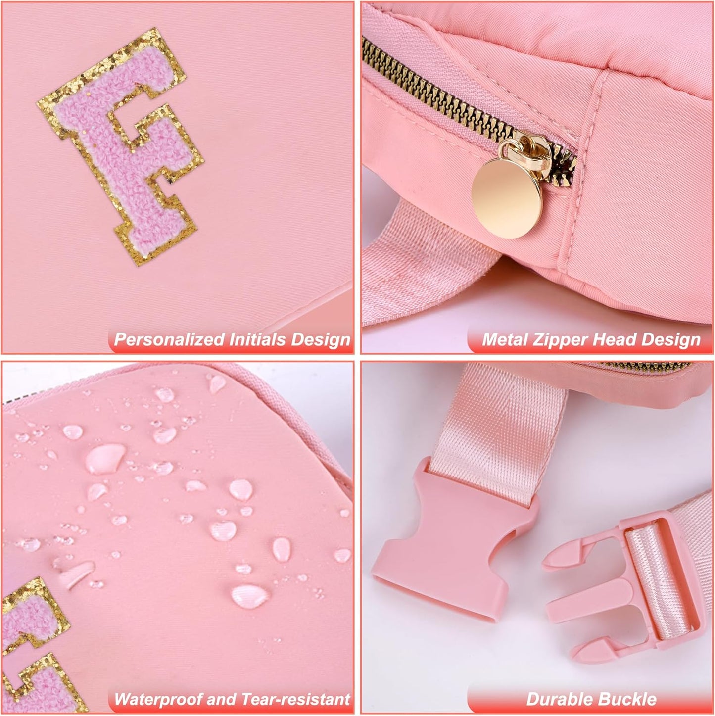 Personalized Belt Bag for Women Girls - Fashion Mini Waist Packs with Adjustable Strap - Trendy Travel Fanny Pack Crossbody Bags with Initial Letter - Teen Gifts | Peach,F