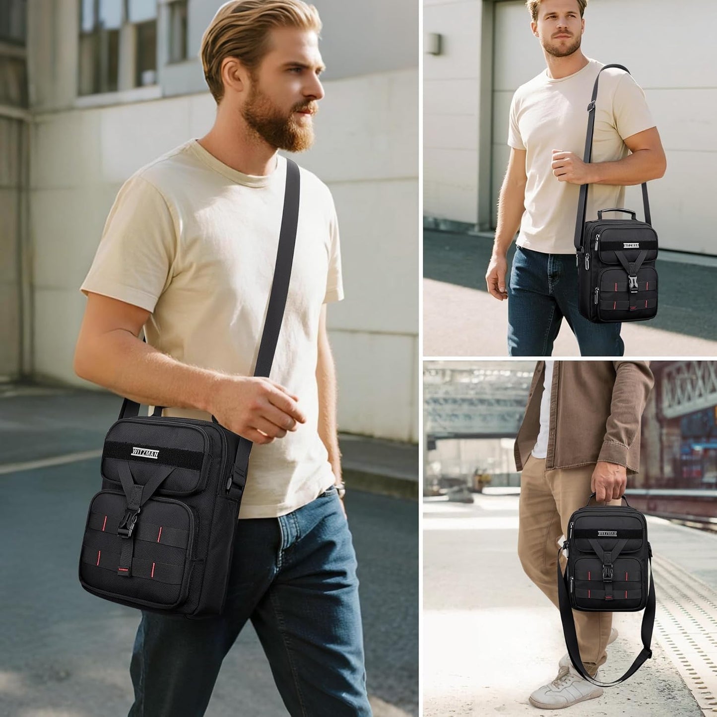 WITZMAN Crossbody Bag for Men Travel Small Shoulder Bags Lightweight Man Purse Messenger Bag for Casual Daliy Work Traveling