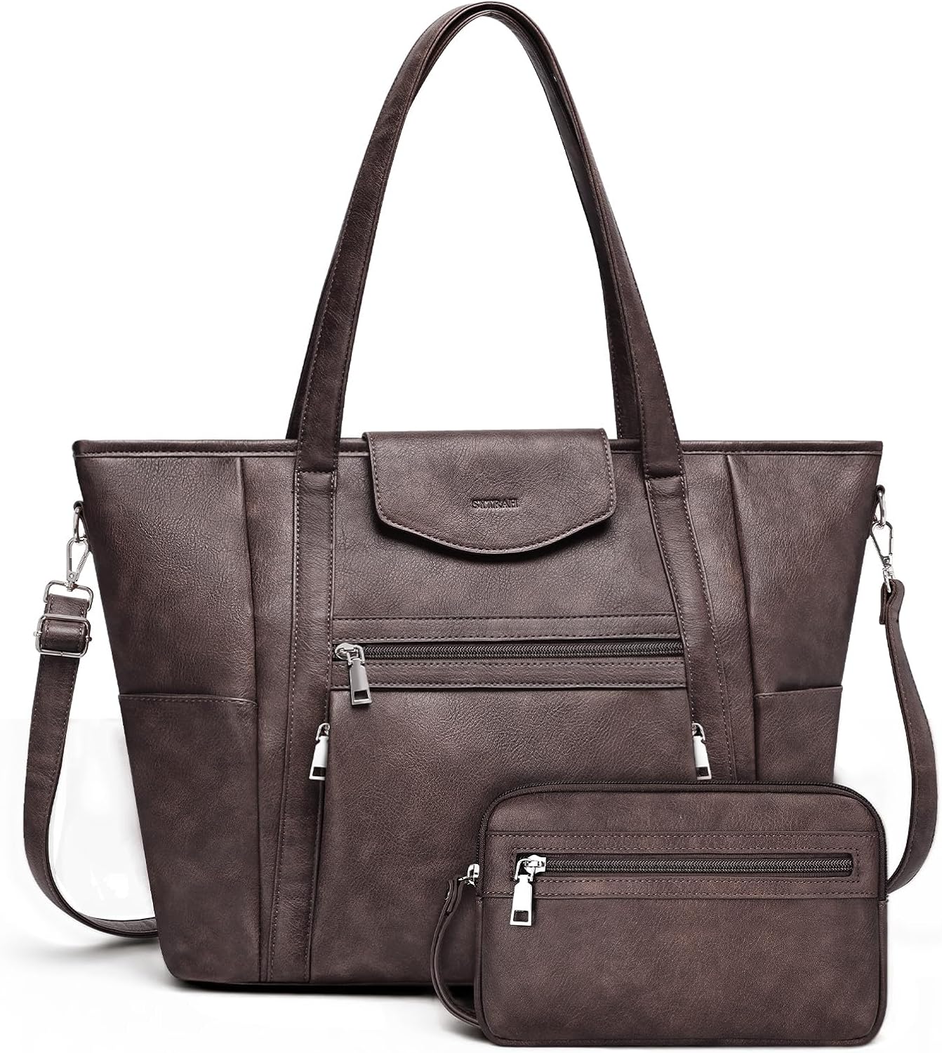 Laptop Bag for Women Designer Leather Laptop Backpack Purse, 16 inch Computer Tote Bags for Work Travel with Satchel Purse Coffee