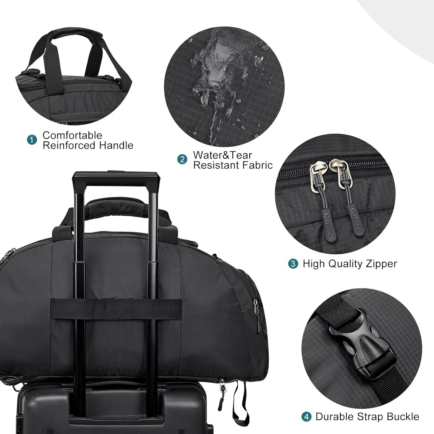 G4Free 40L 3-Way Duffle Bag Backpack Gym Bag for Men Women Sports Duffel Bag with Shoe Compartment Travel Backpack Luggage