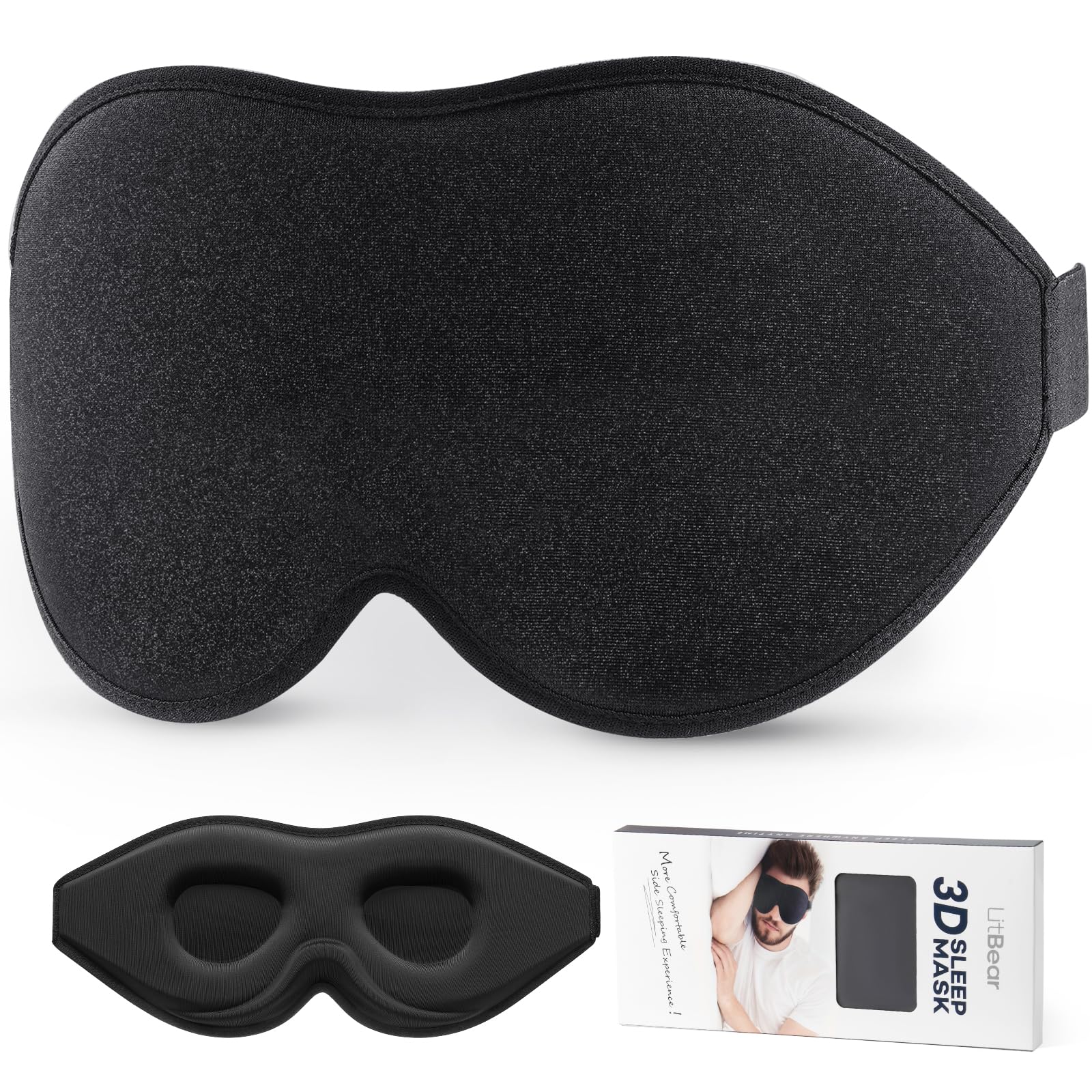 LitBear Sleep Mask for Side Sleeper Women Men, Eye Mask for Sleeping