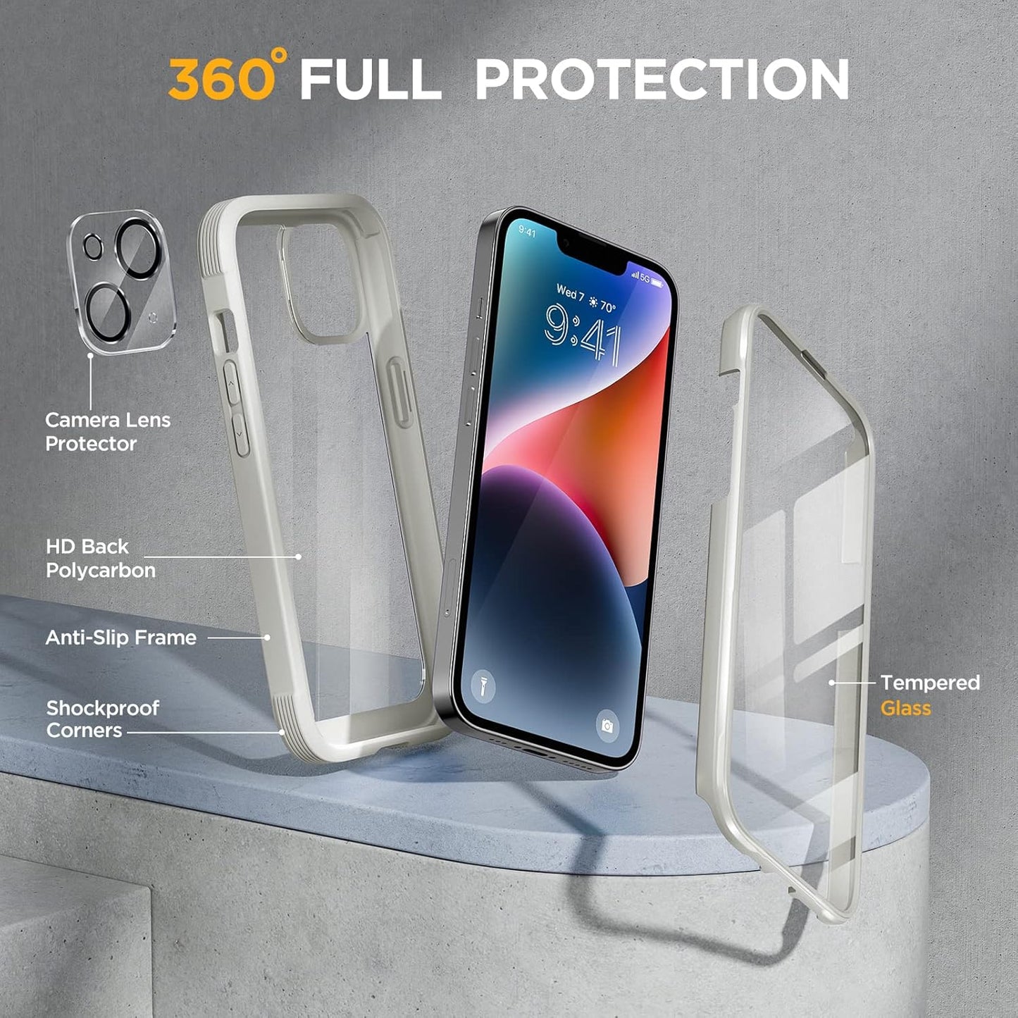 Miracase Glass Series Designed for iPhone 14 Plus Flip Case 6.7 inch, 2023 Upgrade Full-Body Clear Flip Case with Card Holder,White