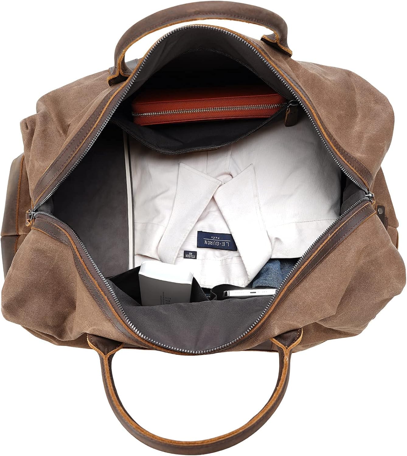 Polare 23” Waterproof Travel Duffel Bag Waxed Canvas Cowhide Leather Trim Luggage for Gym 55L