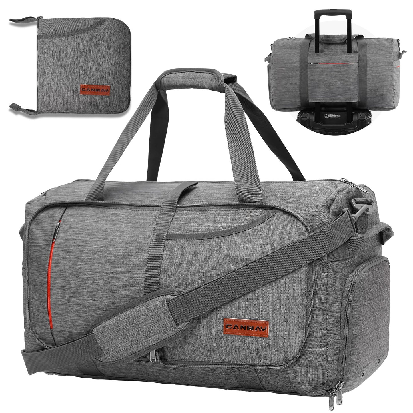 Canway 65L Foldable Duffle Bag with Shoes Compartment, Water-Resistant Packable Travel Duffel for