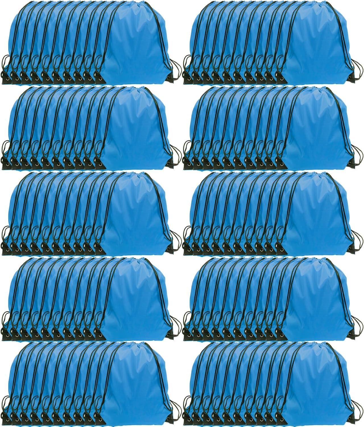 GoodtoU Drawstring Bags - 100 Piece Nylon Backpacks with Drawstring for Gym, Sport (Sky Blue)