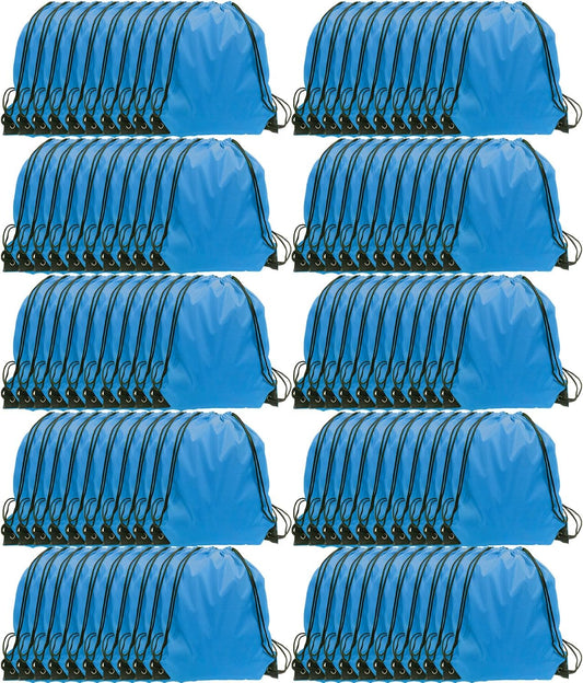 GoodtoU Drawstring Bags - 100 Piece Nylon Backpacks with Drawstring for Gym, Sport (Sky Blue)