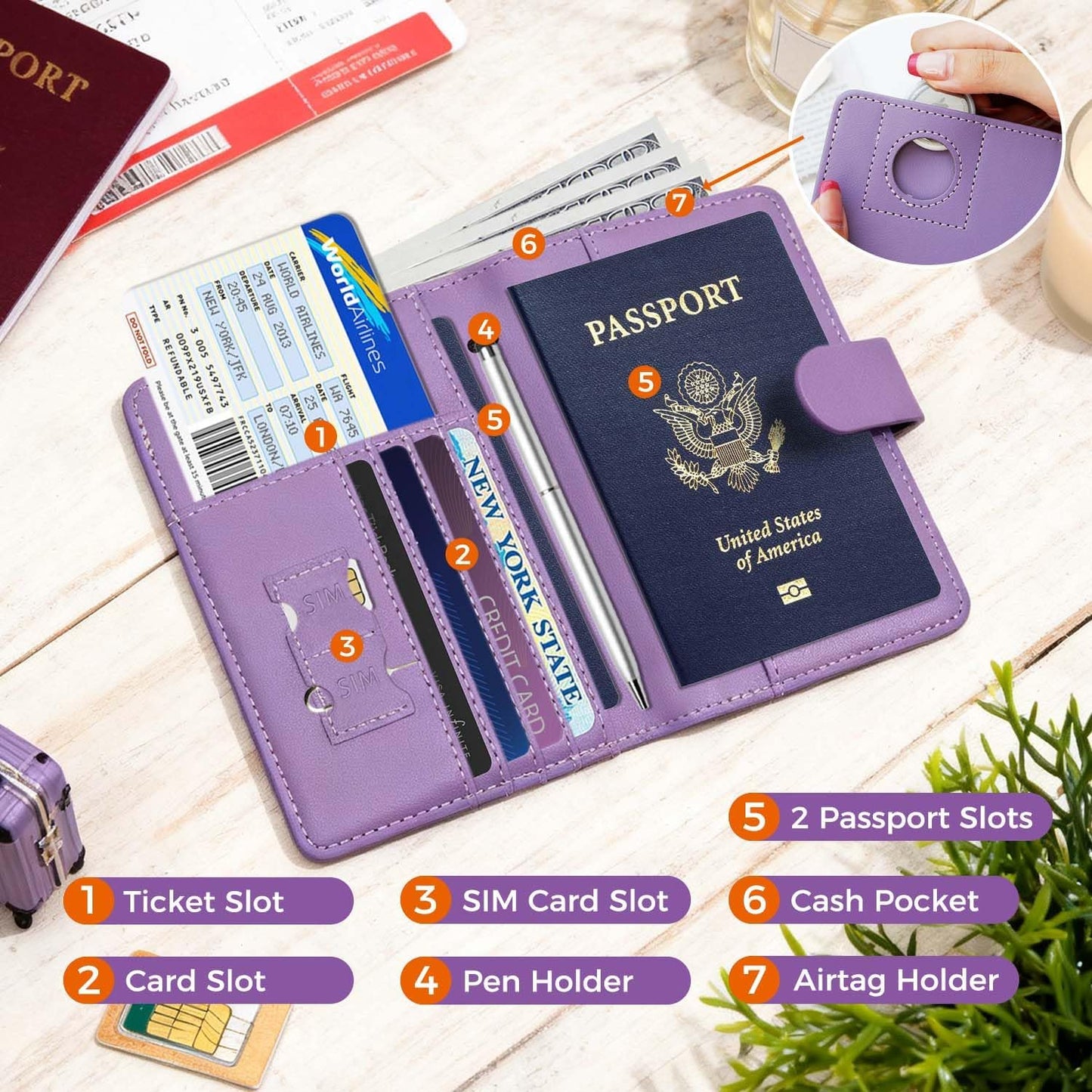 Melsbrinna Premium Leather Passport Holder Covers Case, Waterproof Rfid Blocking Travel Wallet Passport Holder with Pen Holder, Cute Passport Book for Women/Men
