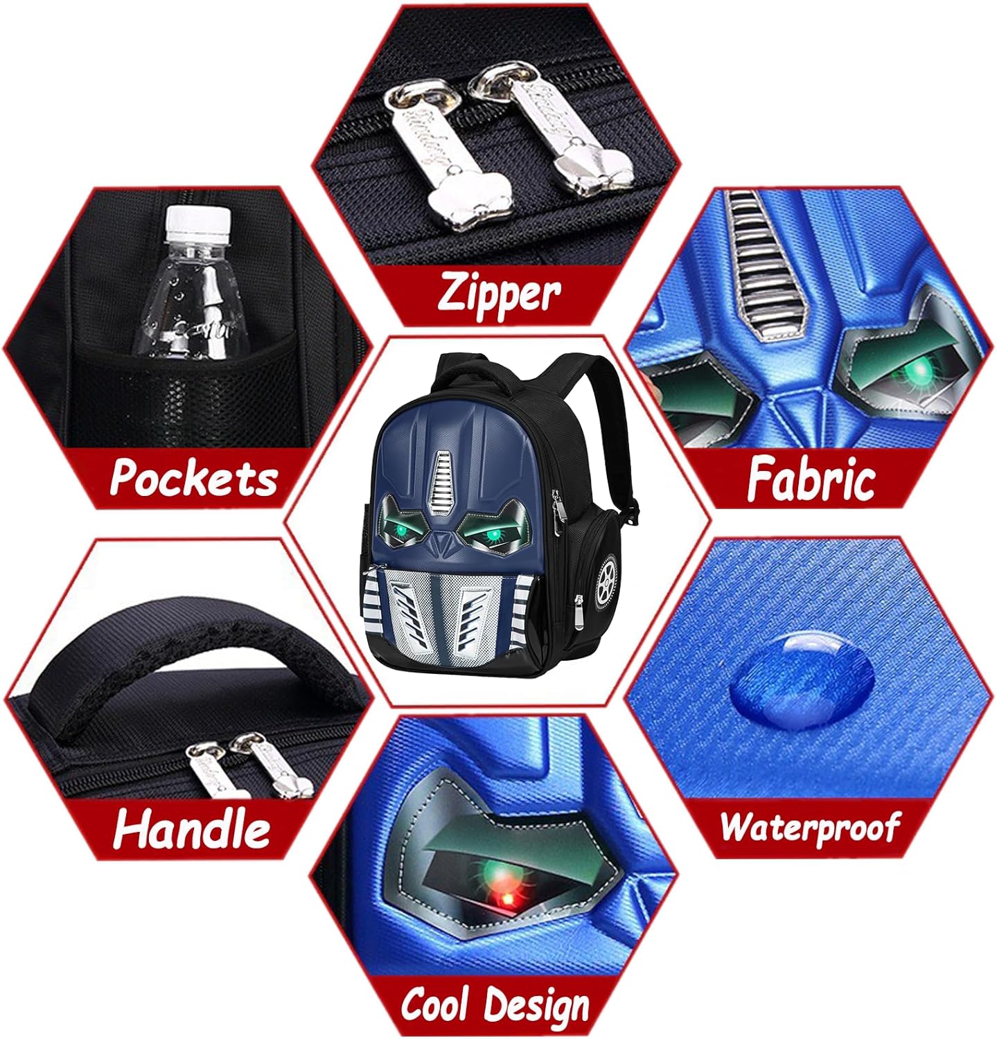 Kids Backpack for School, Boys Backpack with Lunch Bag and Pencil Case, Robot Backpack for Boys, Mochila Para Niños