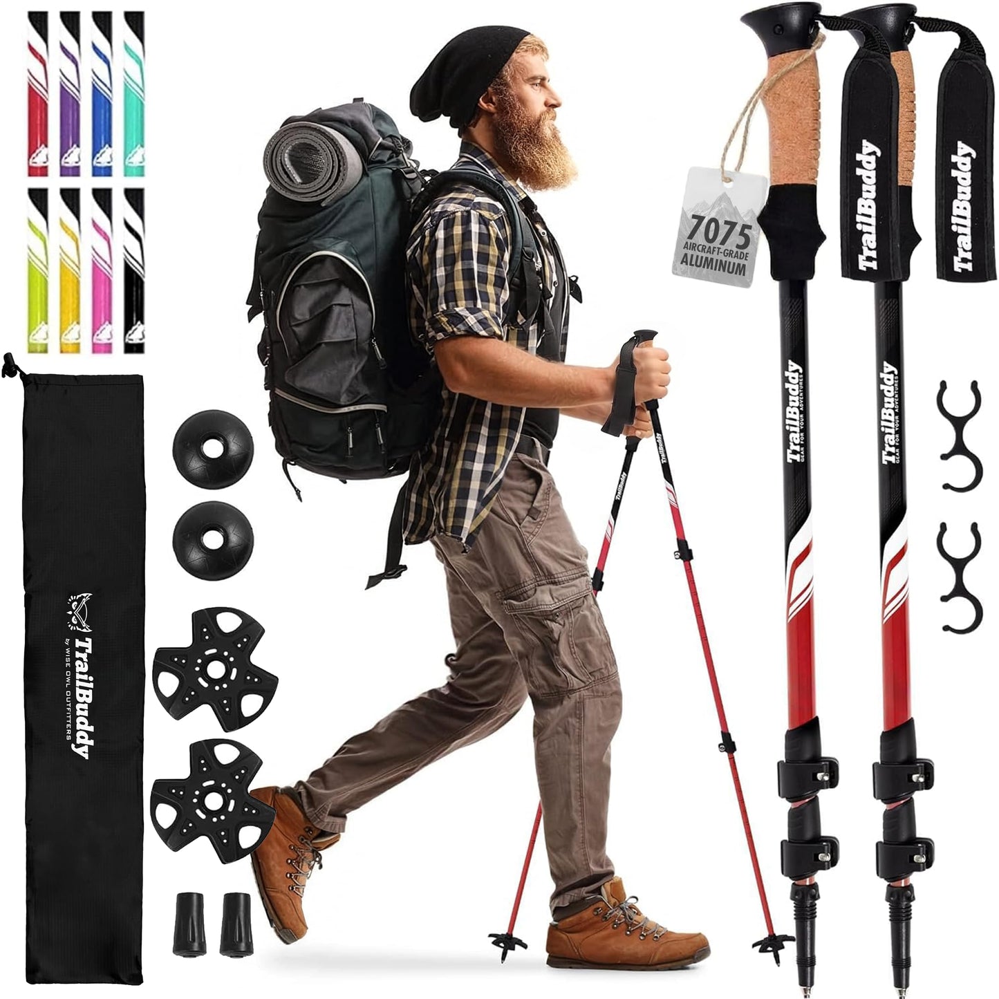 TrailBuddy Trekking Poles – Lightweight 7075 Aluminum Hiking Poles for Women, Men & Seniors