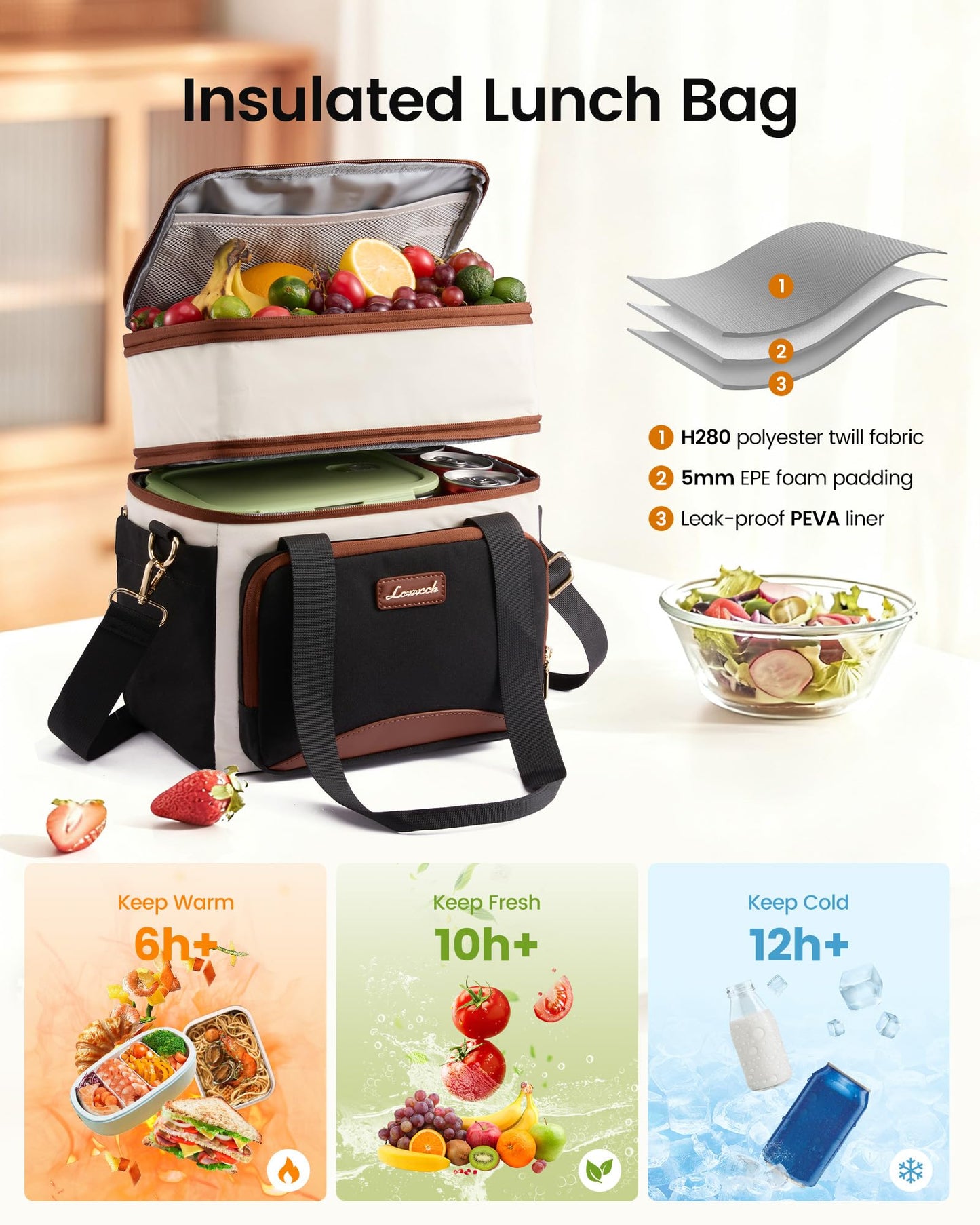 LOVEVOOK Insulated Lunch Box for Women,Large Adult Lunch Cooler Bag Men