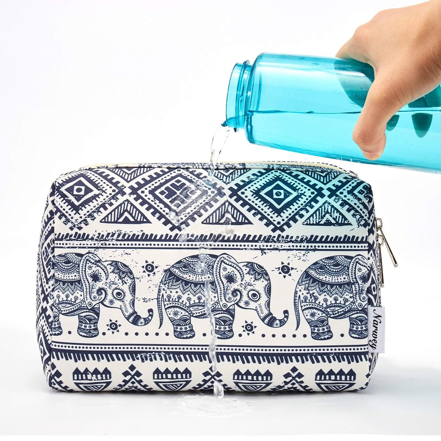 Narwey Cute Makeup Bag Travel Cosmetic Bag Organizer Toiletry Bag Make Up Bags with Compartments for Women Girls (Large, Elephant)