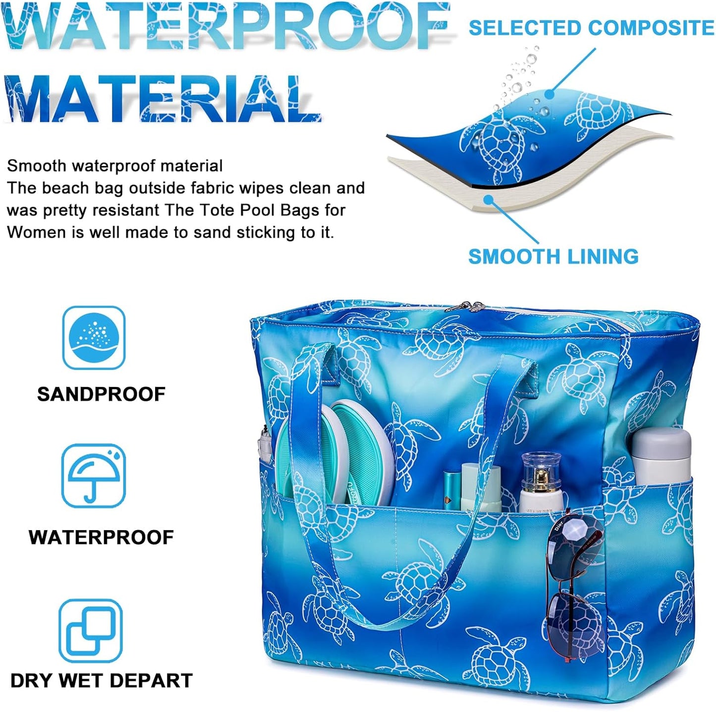 Bluboon Waterproof Beach Tote Pool Bags for Women Ladies Extra Large Carry On Bag With Wet Compartment for Weekender Travel