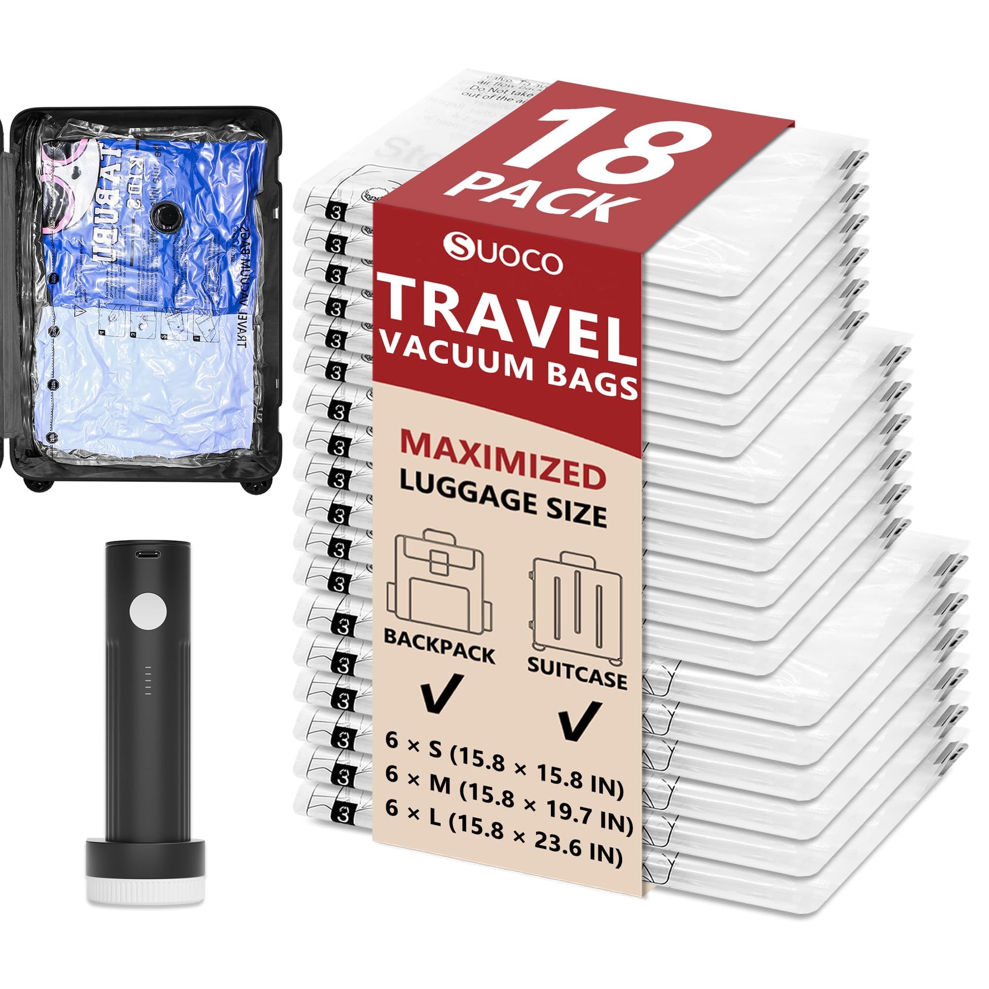 Travel Vacuum Bags for Clothing with Rechargeable Electric Pump, Compression Packing Cubes