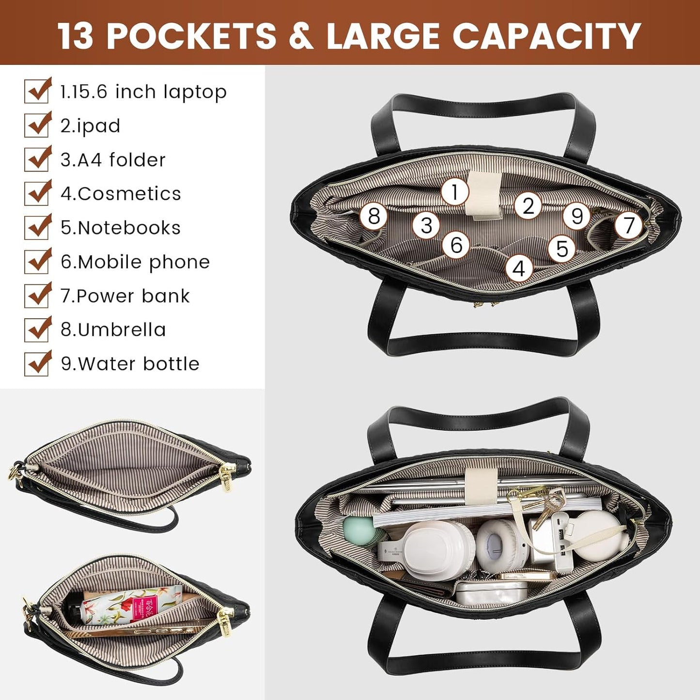 LOVEVOOK Laptop Bag for Women 17 inch,Diamond Quilted Work Tote Bags Womens Laptop Tote Bag