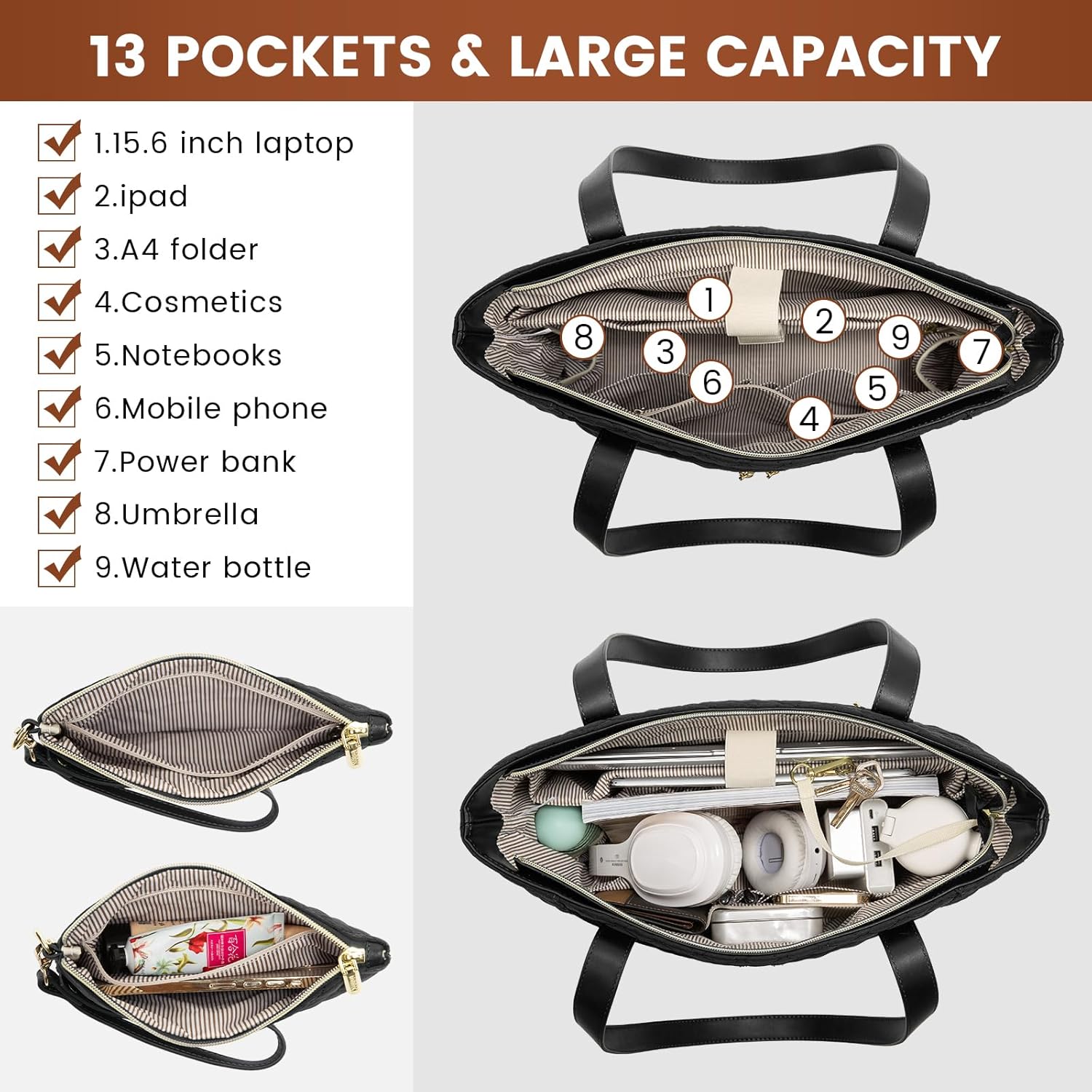 LOVEVOOK Laptop Bag for Women 17 inch,Diamond Quilted Work Tote Bags Womens Laptop Tote Bag
